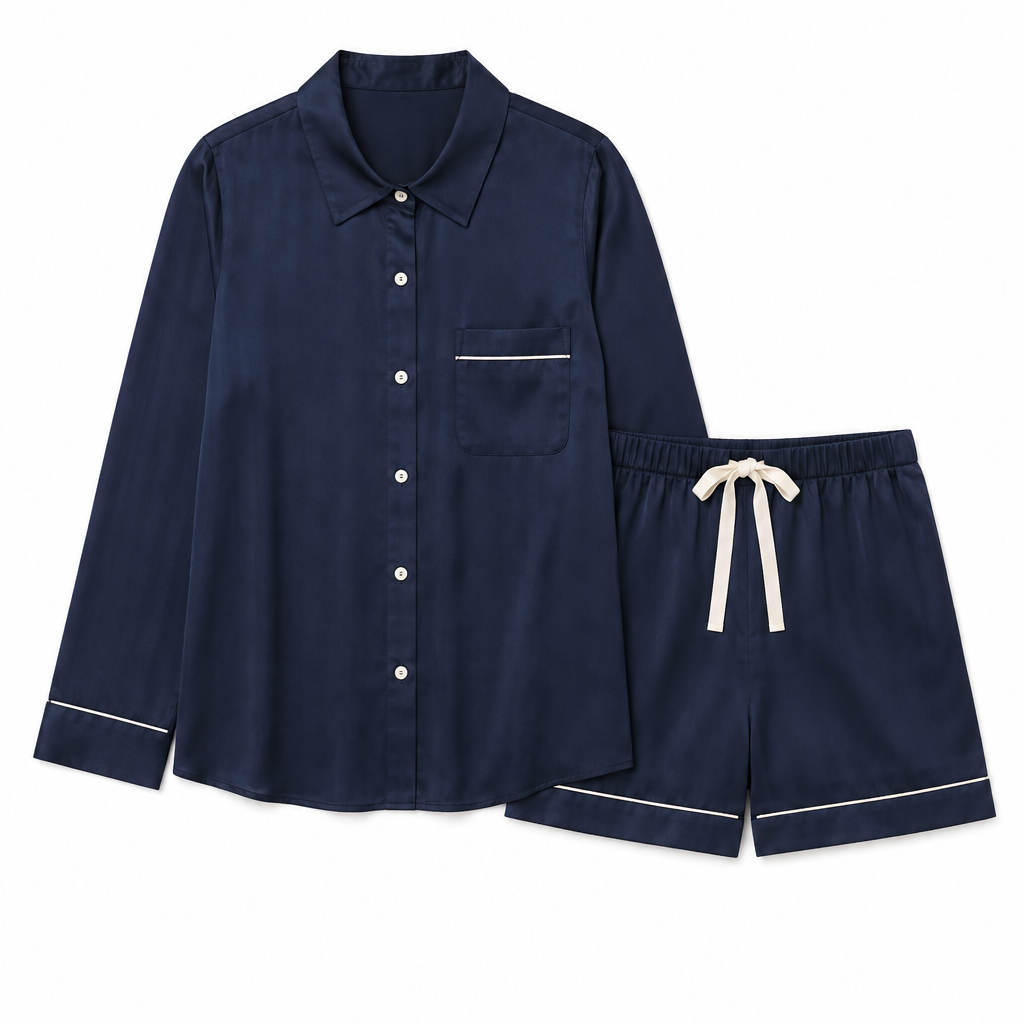 Long-Sleeve Button Up Shirt And Short Pajama Set