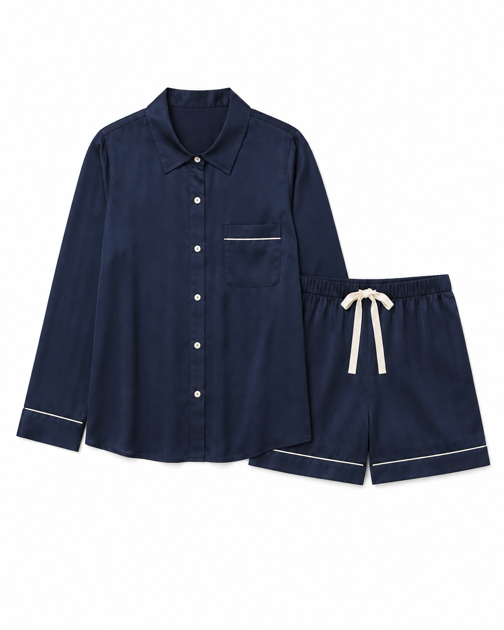 Long-Sleeve Button Up Shirt And Short Pajama Set