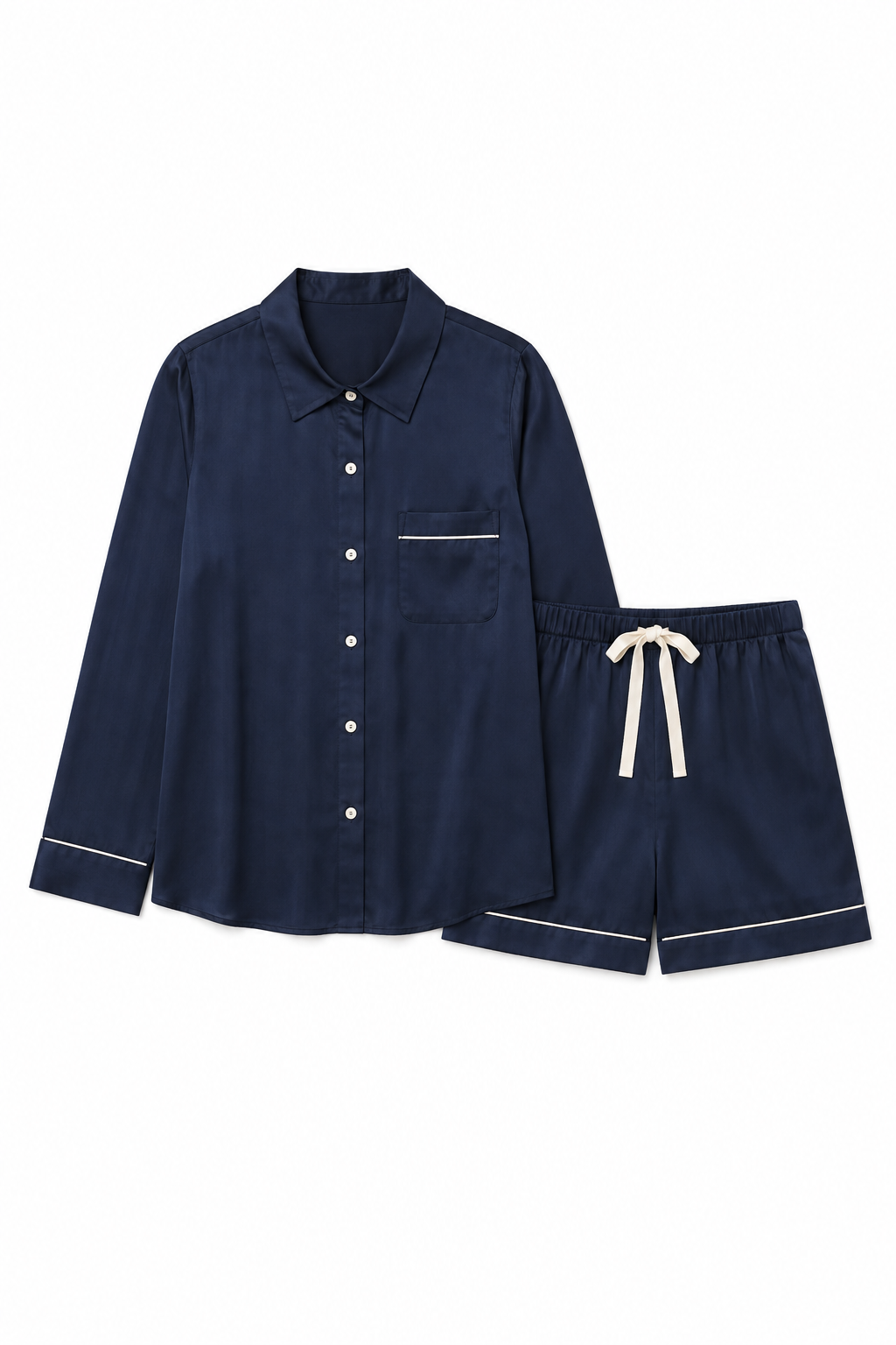 Long-Sleeve Button Up Shirt And Short Pajama Set
