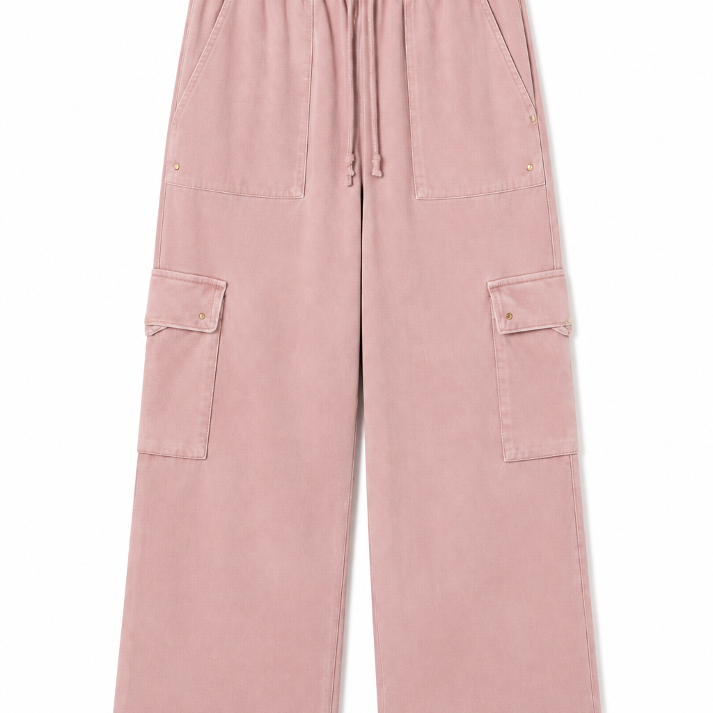 French Terry Wide Leg Cargo Pants