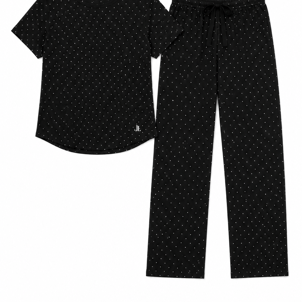 Rayon Spandex Tee & Pant Set - Parisian Dot Print
