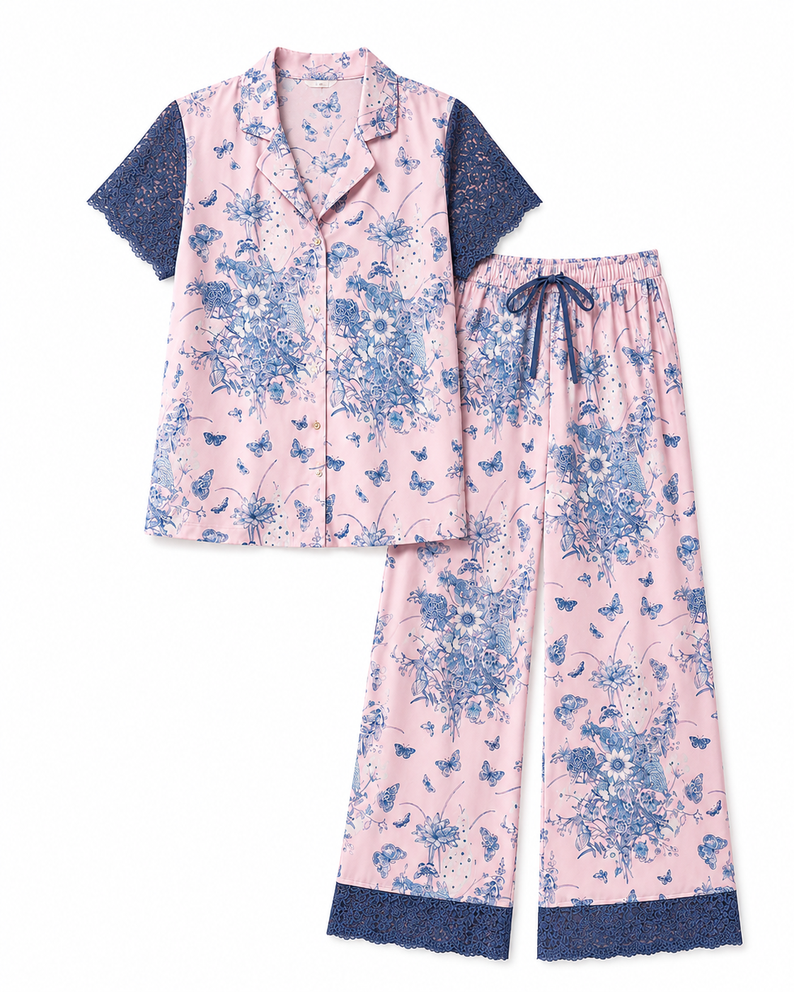 LACE SS NOTCH COLLAR & PANT SET