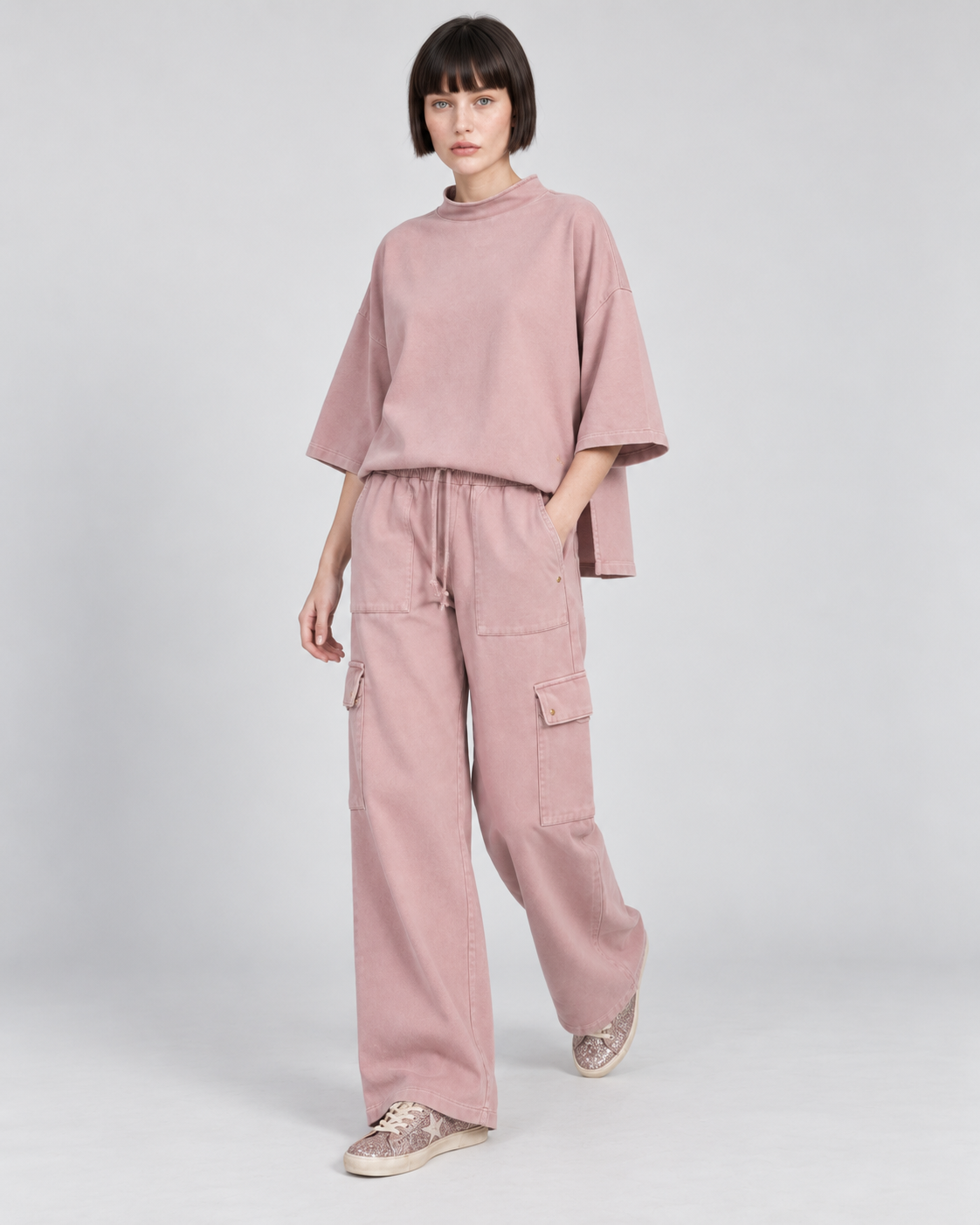 French Terry Wide Leg Cargo Pants