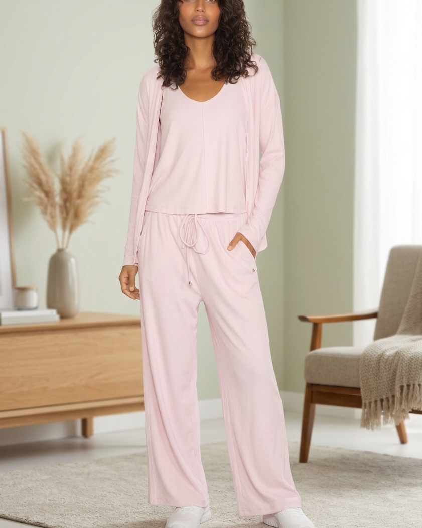 Rib A-line shaped tank & straight leg pant set