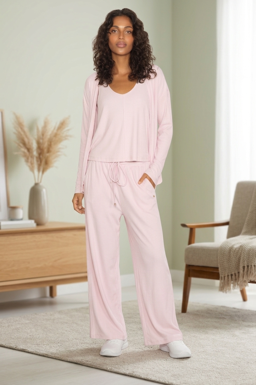 Rib A-line shaped tank & straight leg pant set