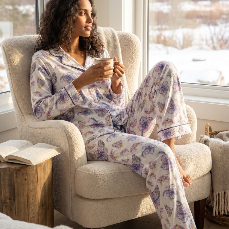 Long sleeve notch collar top & pant set