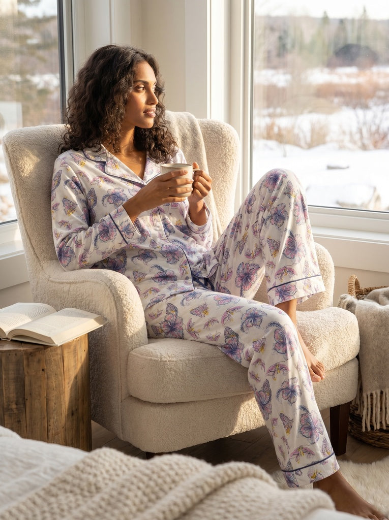Long sleeve notch collar top & pant set