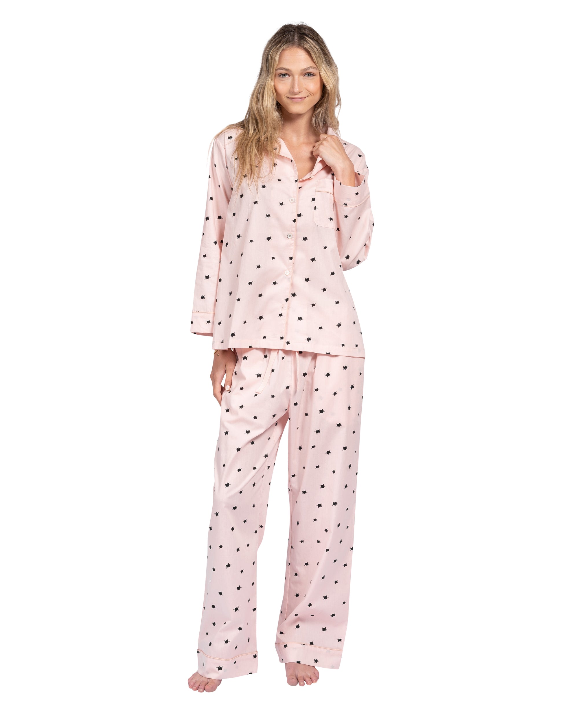Poplin Long Sleeve & Pant Set - Cat