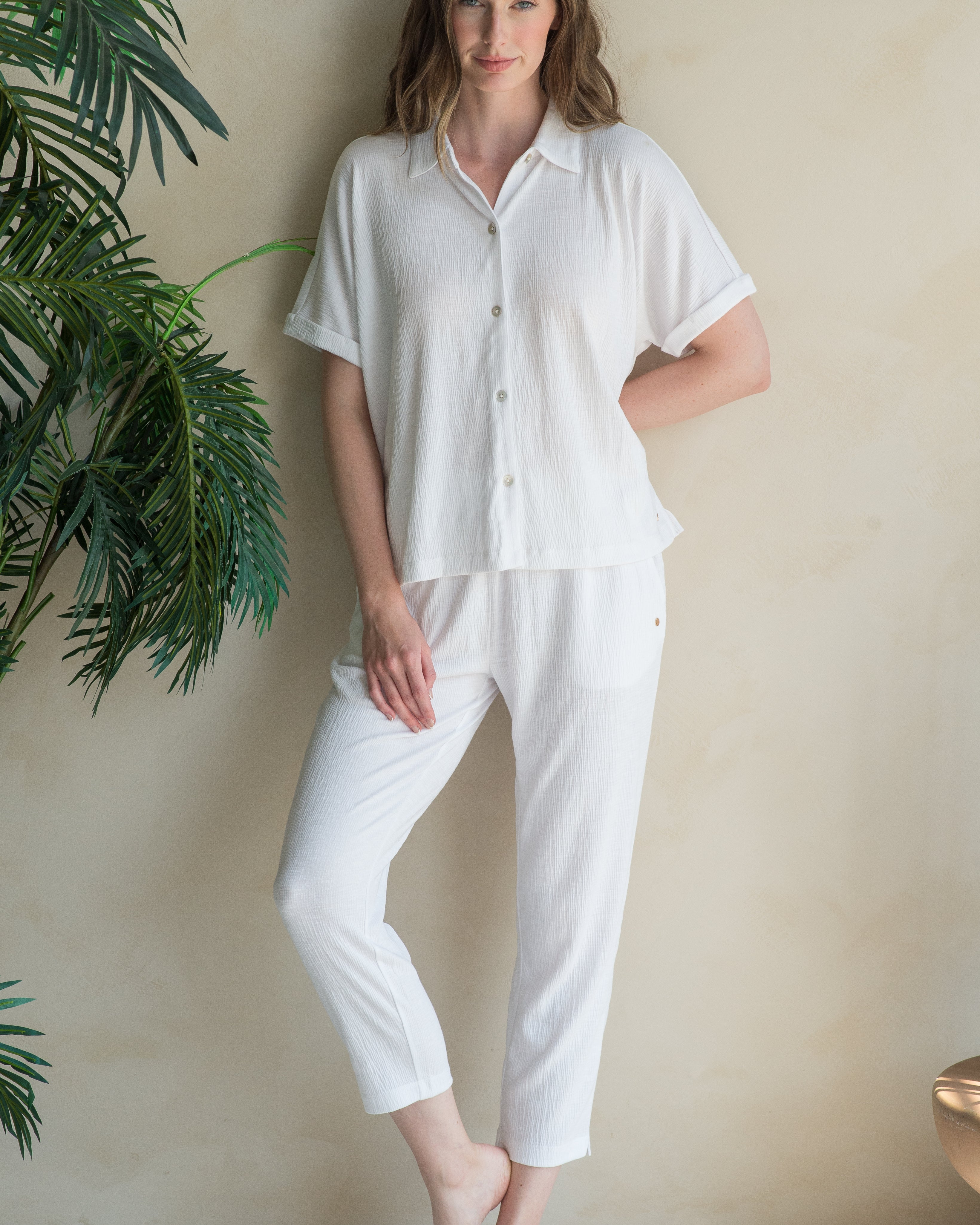 Button Front Top & Tapered Pant Set