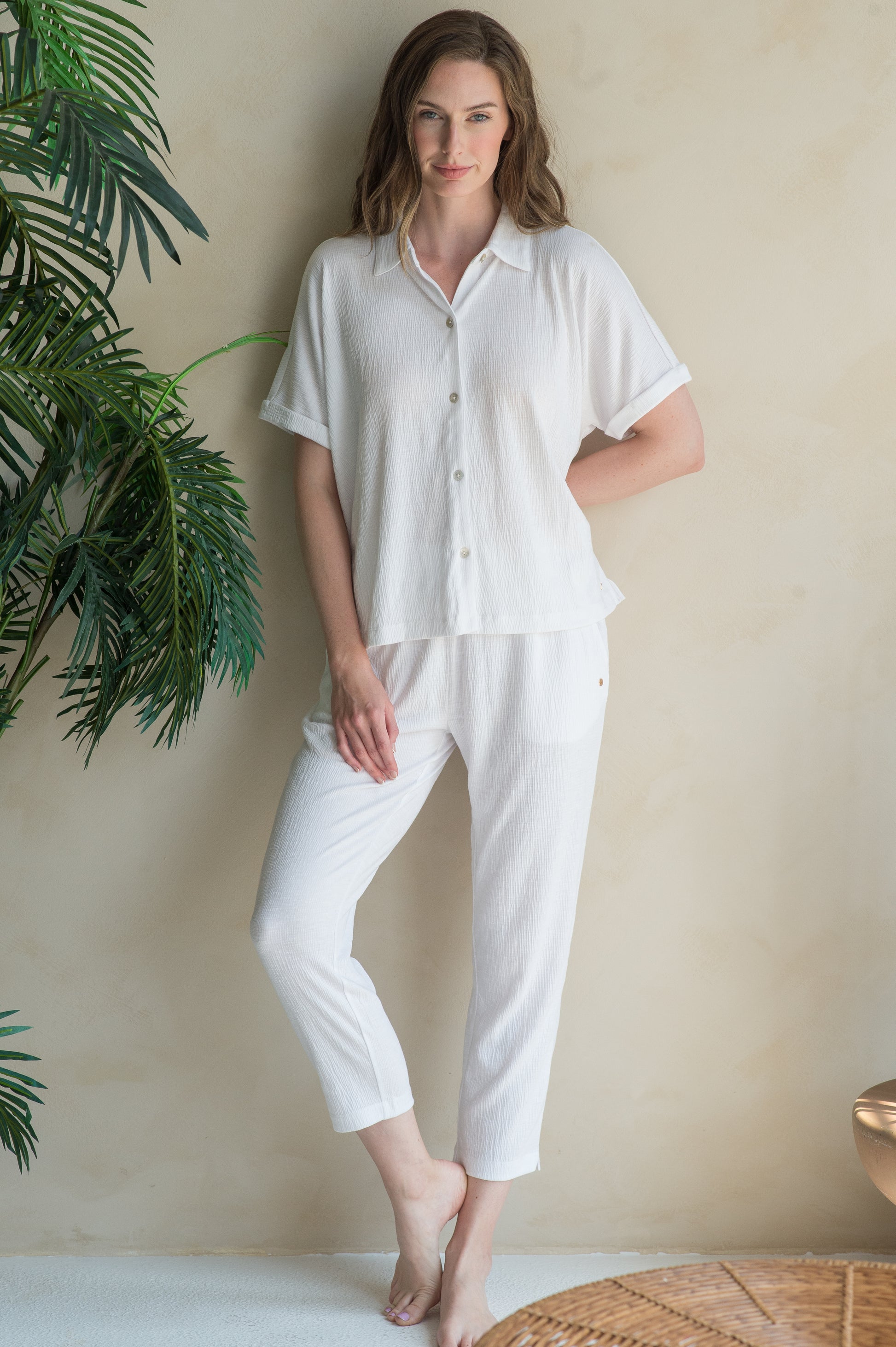 Button Front Top & Tapered Pant Set