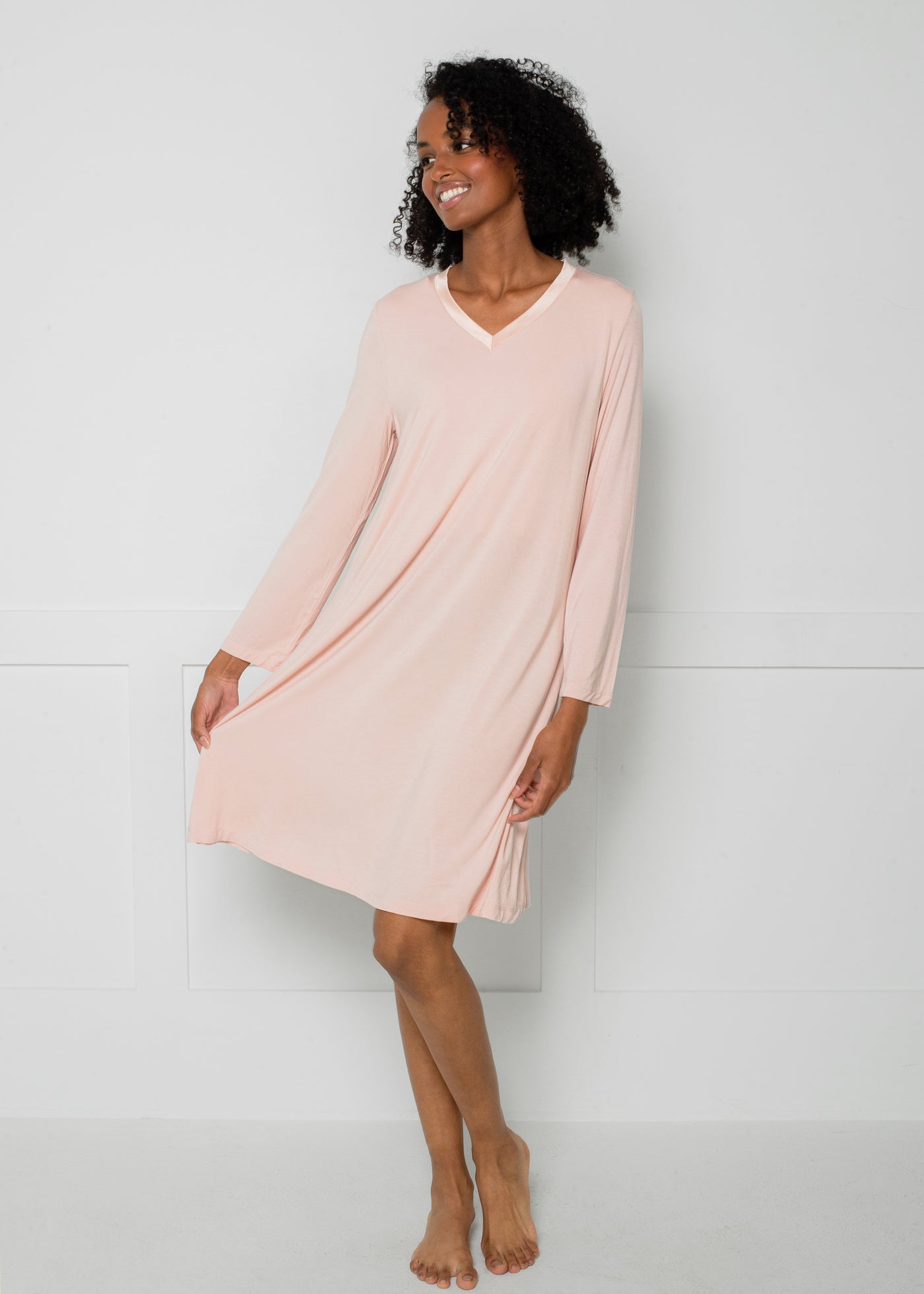 RAYON/SPANDEX SATIN TRIM SLEEP DRESS