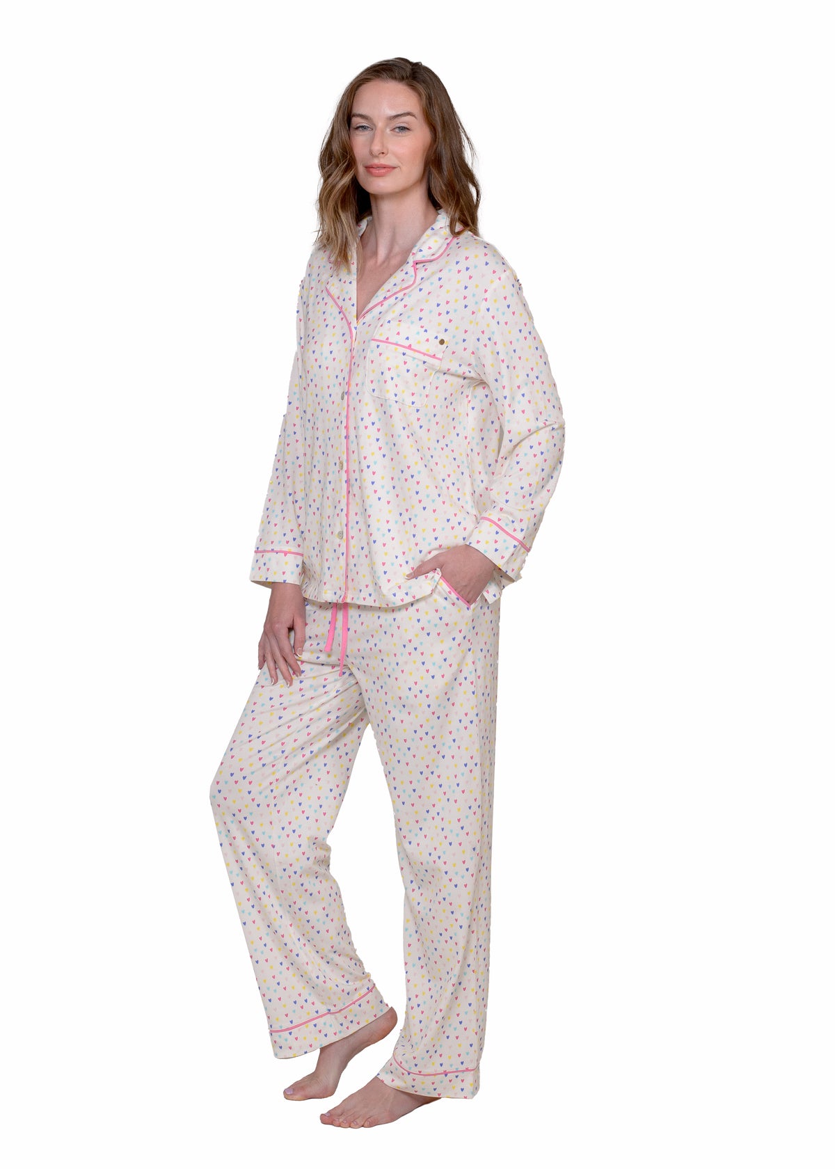 NOTCH COLLAR LS TOP PANT PAJAMA SET
