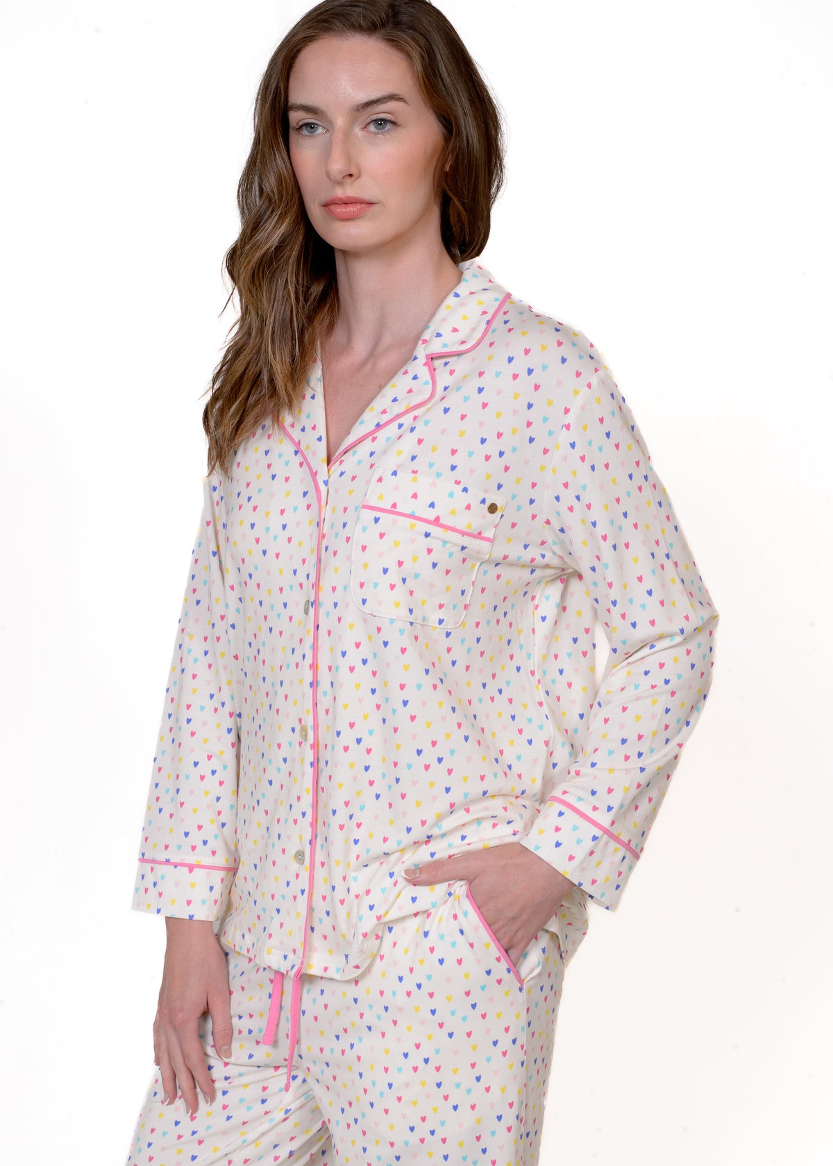NOTCH COLLAR LS TOP PANT PAJAMA SET