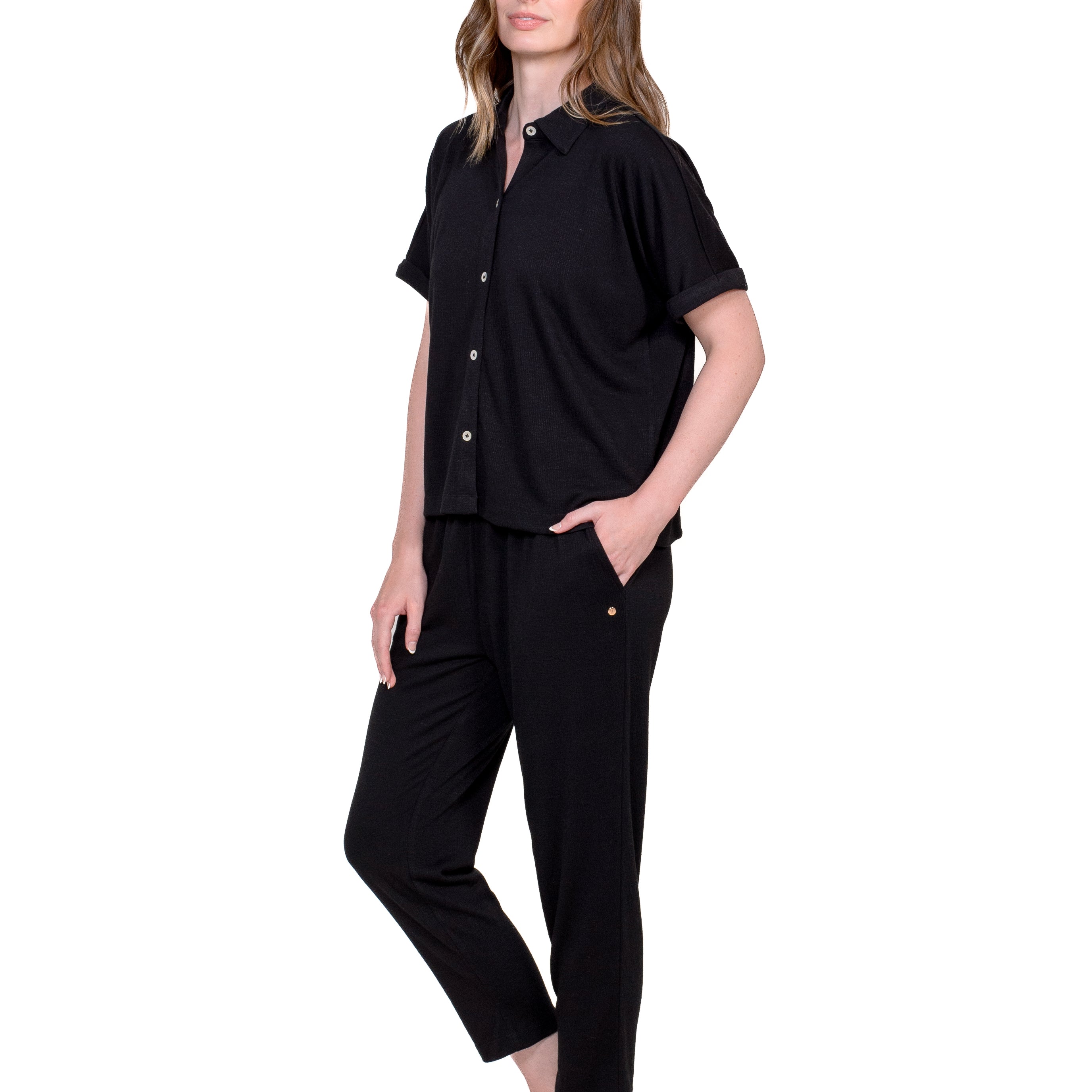 Button Front Top & Tapered Pant Set