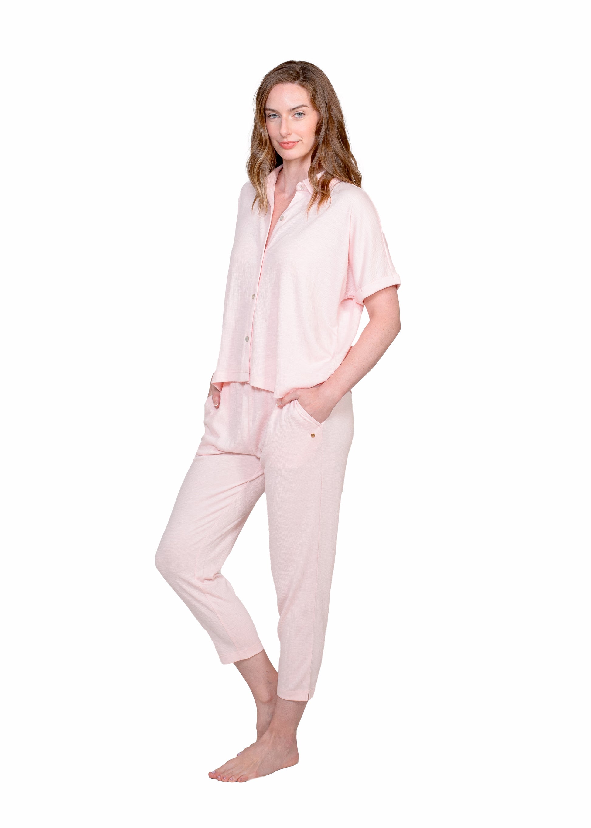 Button Front Top & Tapered Pant Set