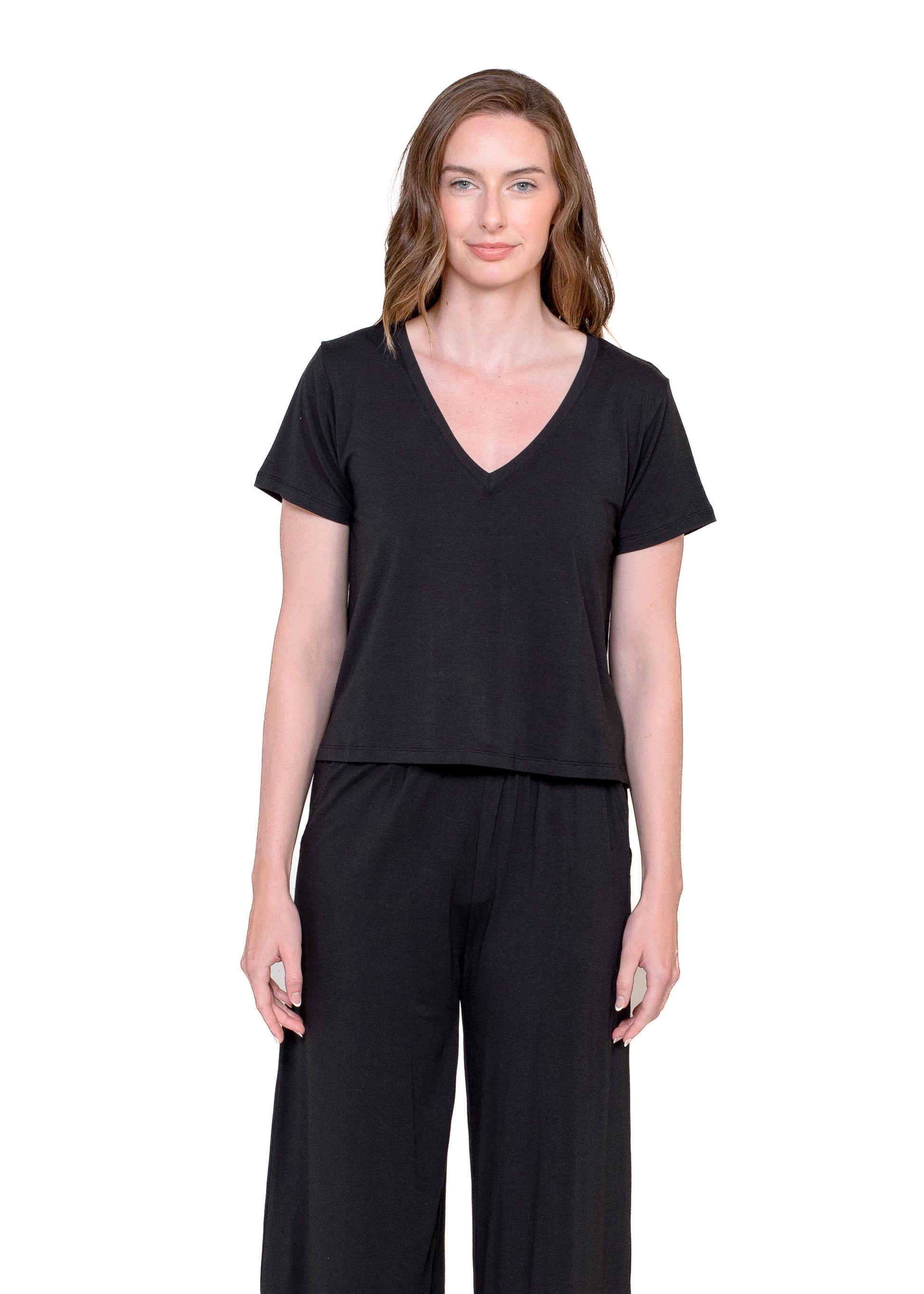 V NECK TEE & WIDE LEG LOUNGE PANT SET