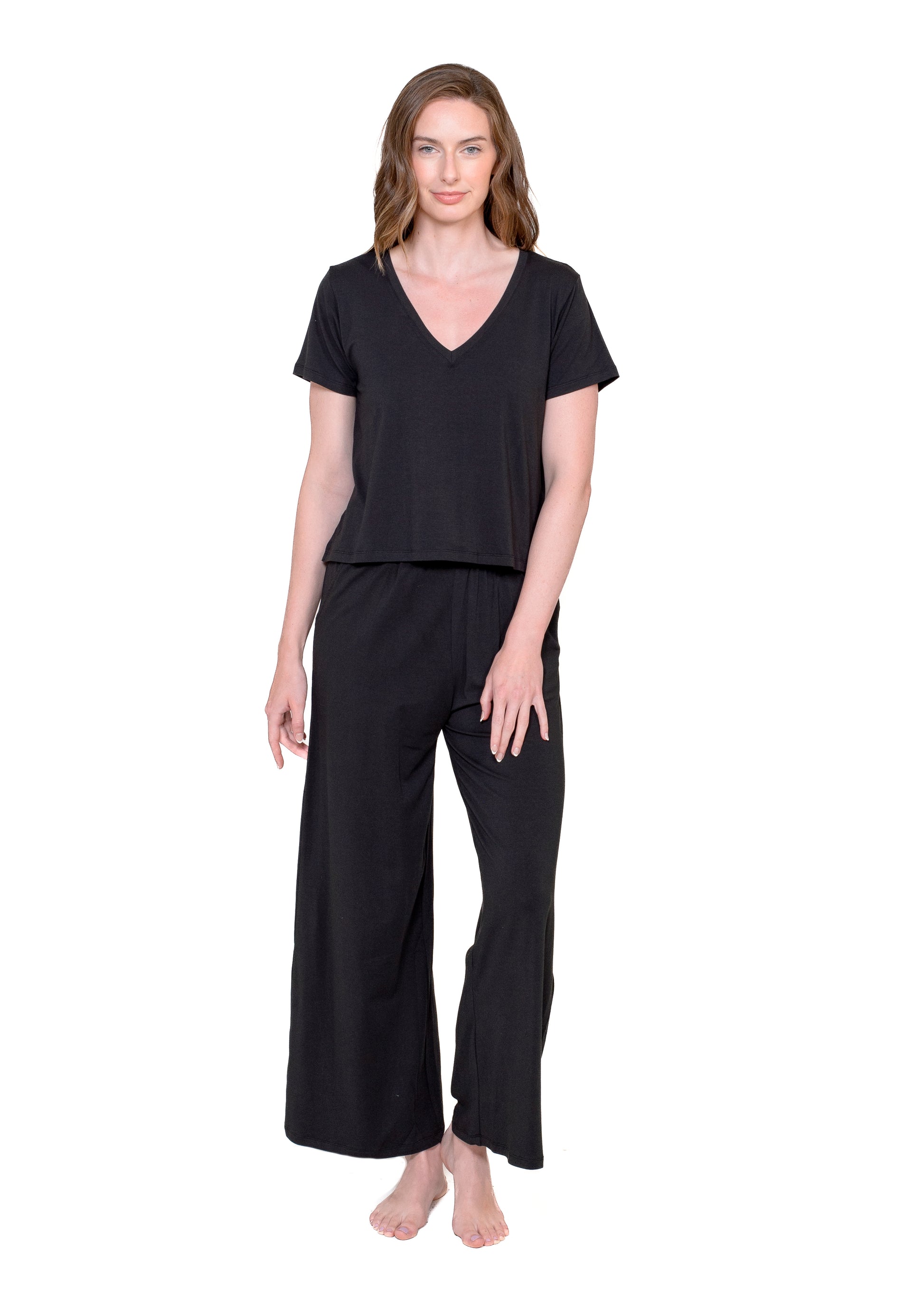 V-Neck Tee & Wide Leg Lounge Pant Set