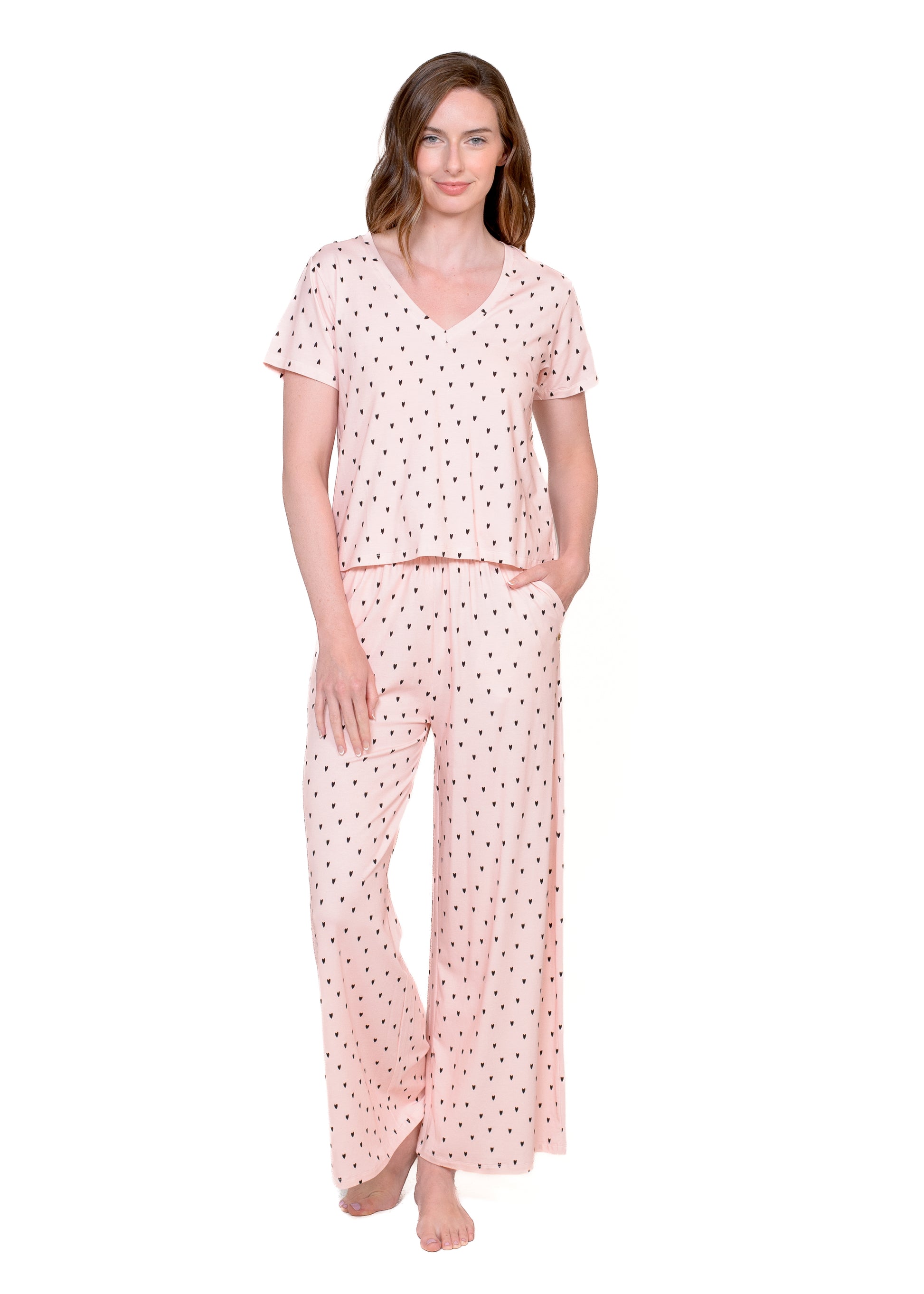 V-Neck Tee & Wide Leg Lounge Pant Set