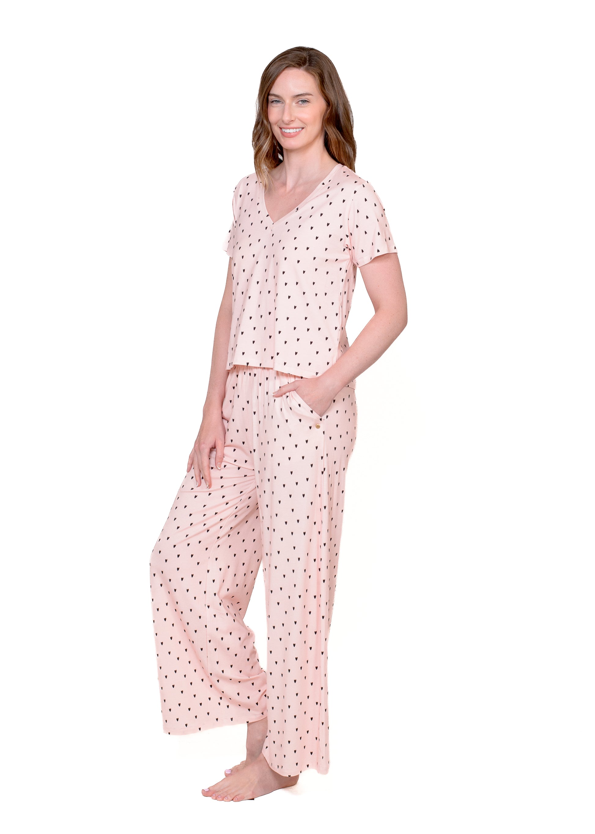 V NECK TEE & WIDE LEG LOUNGE PANT SET