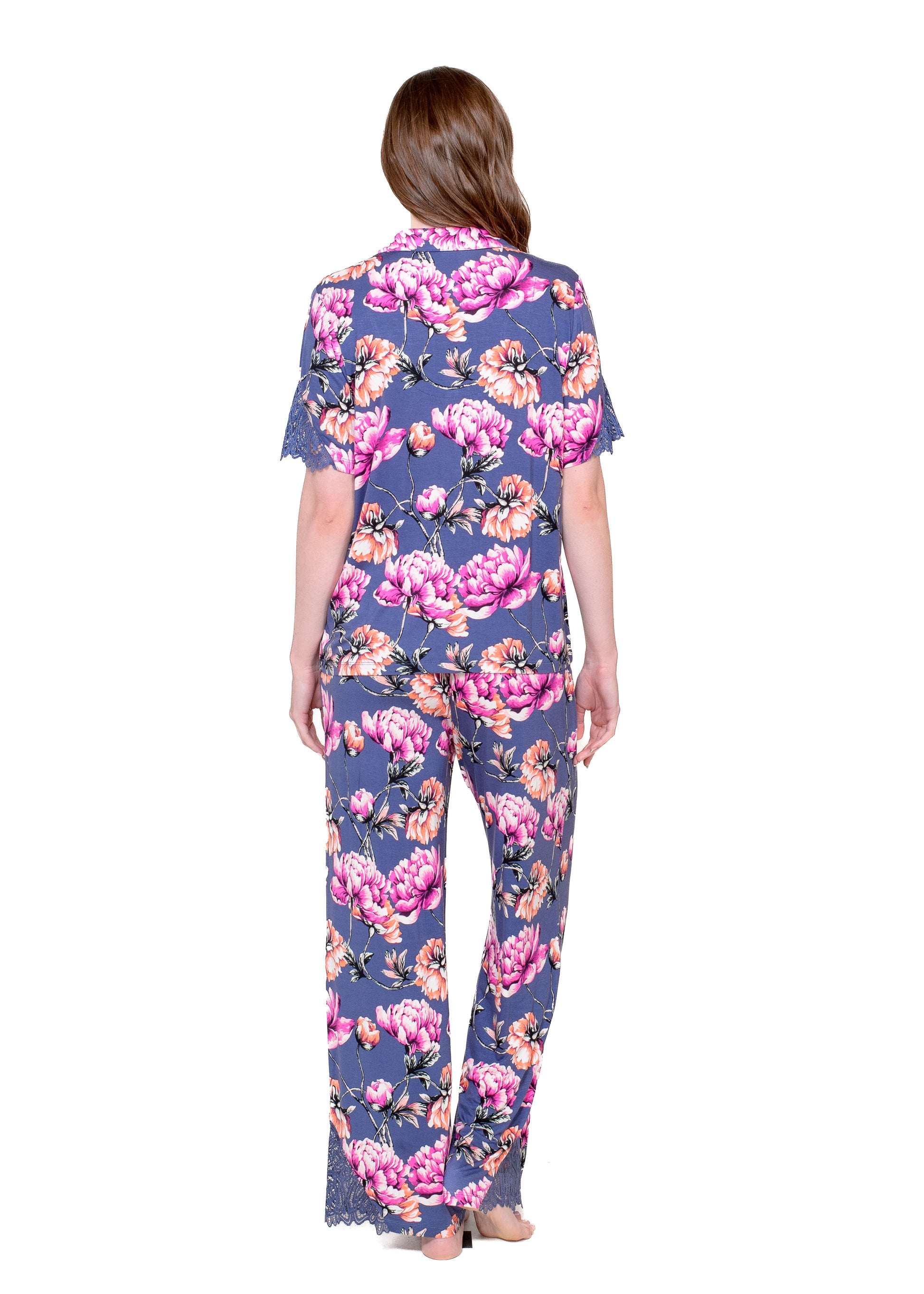 Lace Notch Collar Pant Set