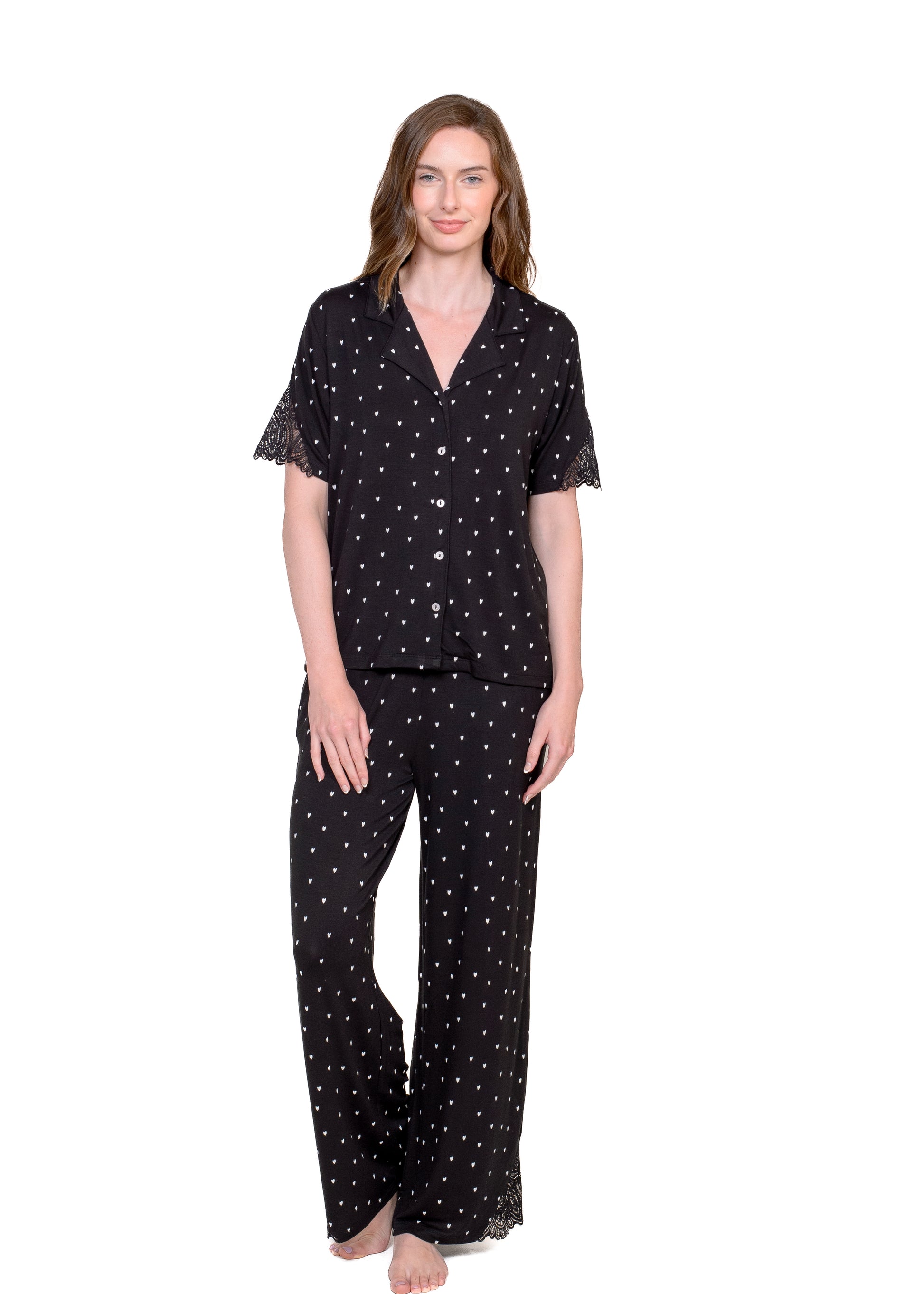 Lace Notch Collar Pant Set