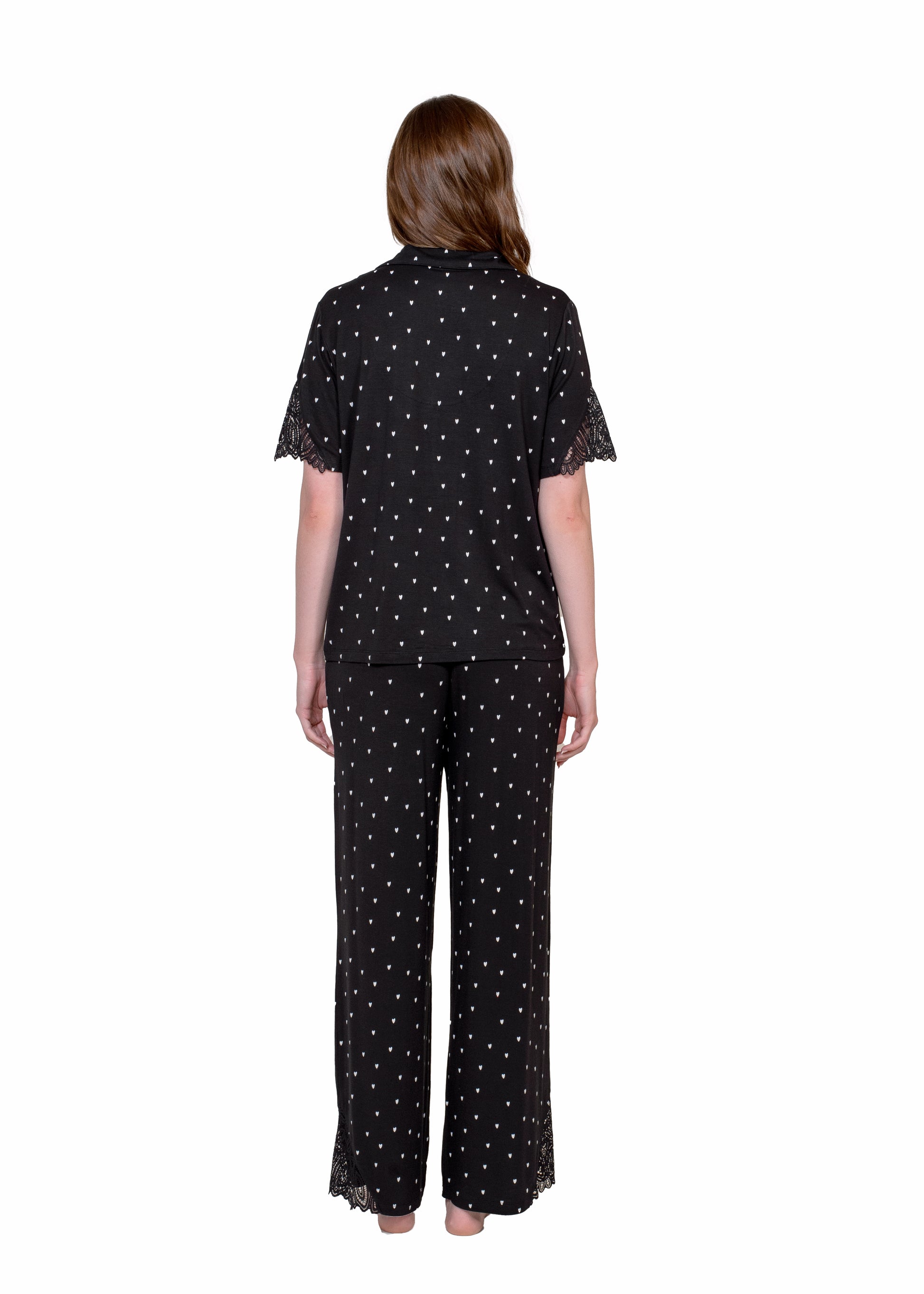 Lace Notch Collar Pant Set