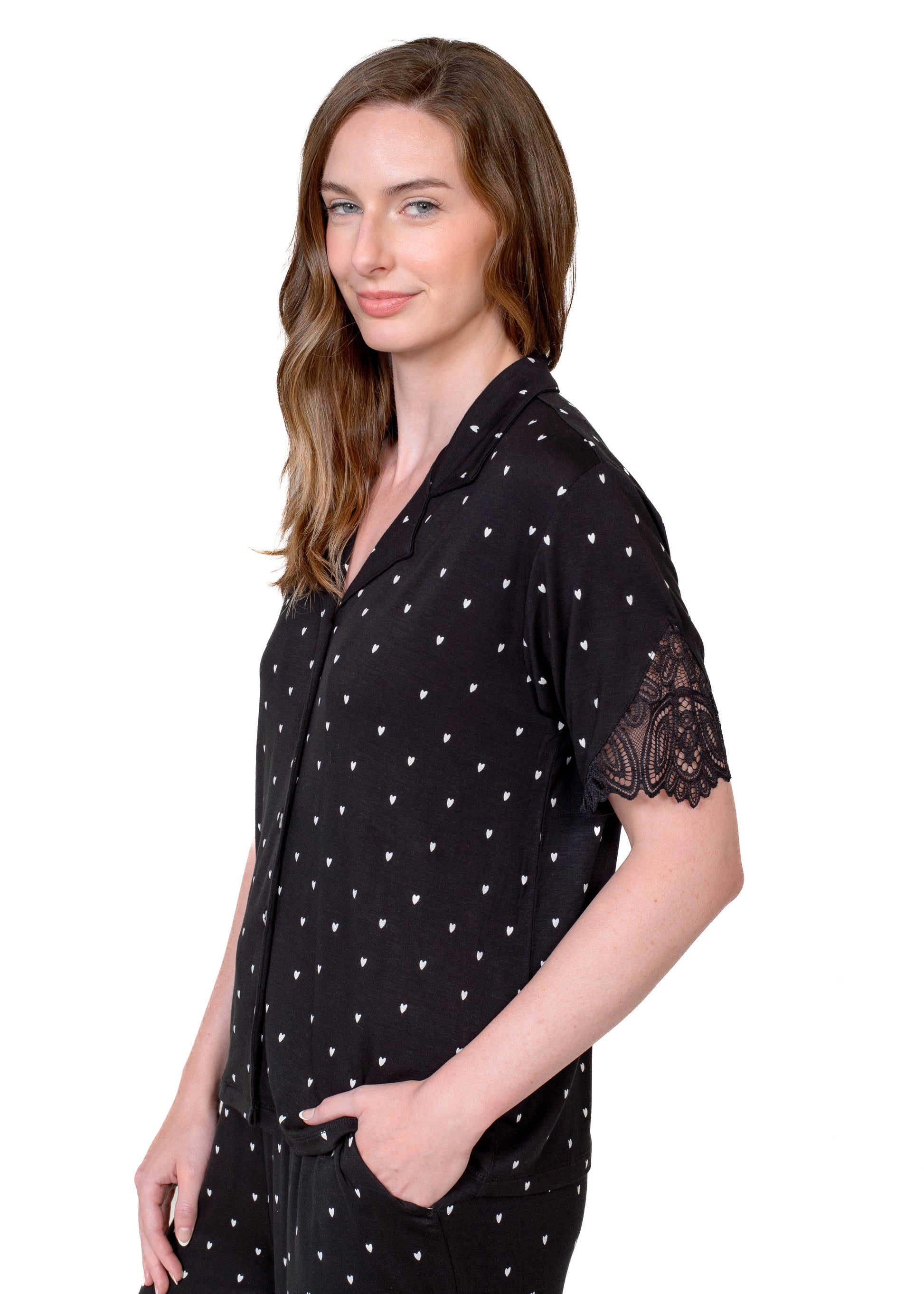 Lace Notch Collar Pant Set