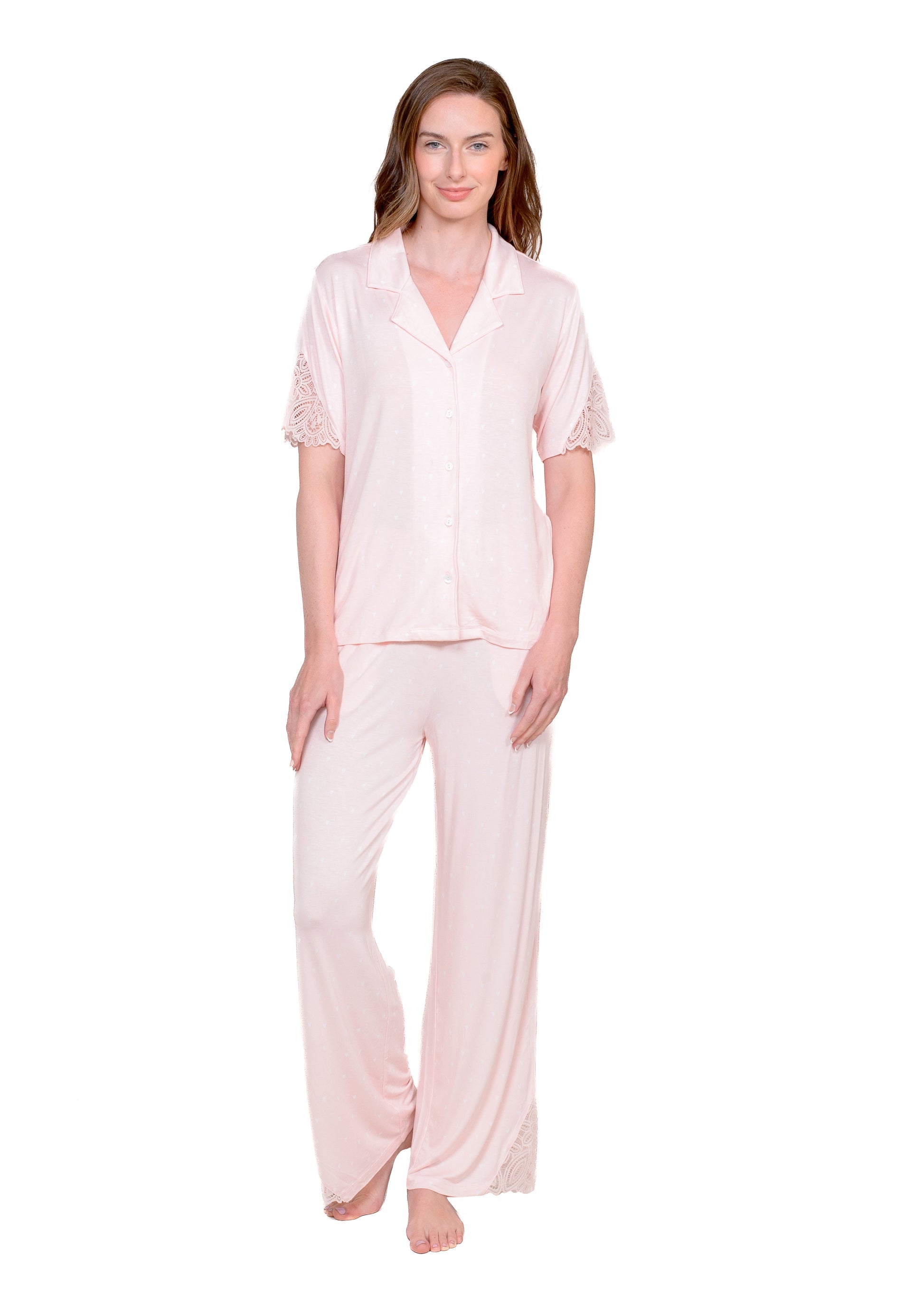 Lace Notch Collar Pant Set