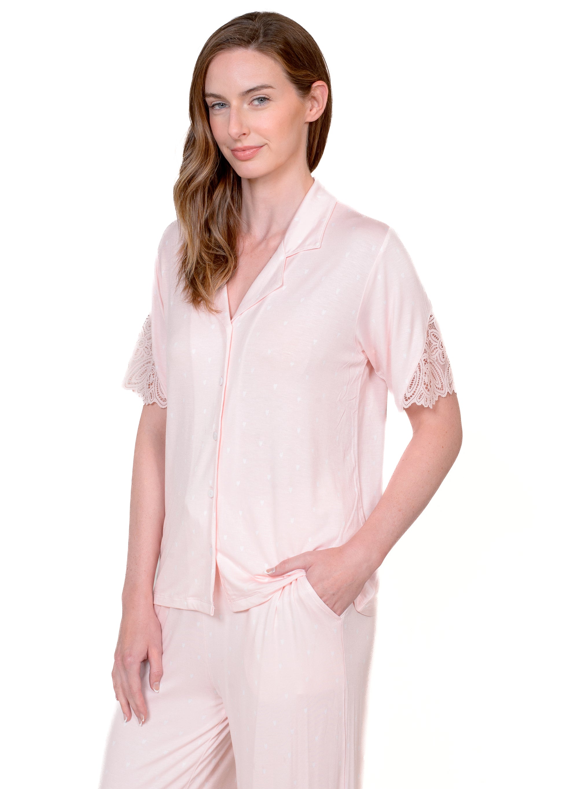 Lace Notch Collar Pant Set