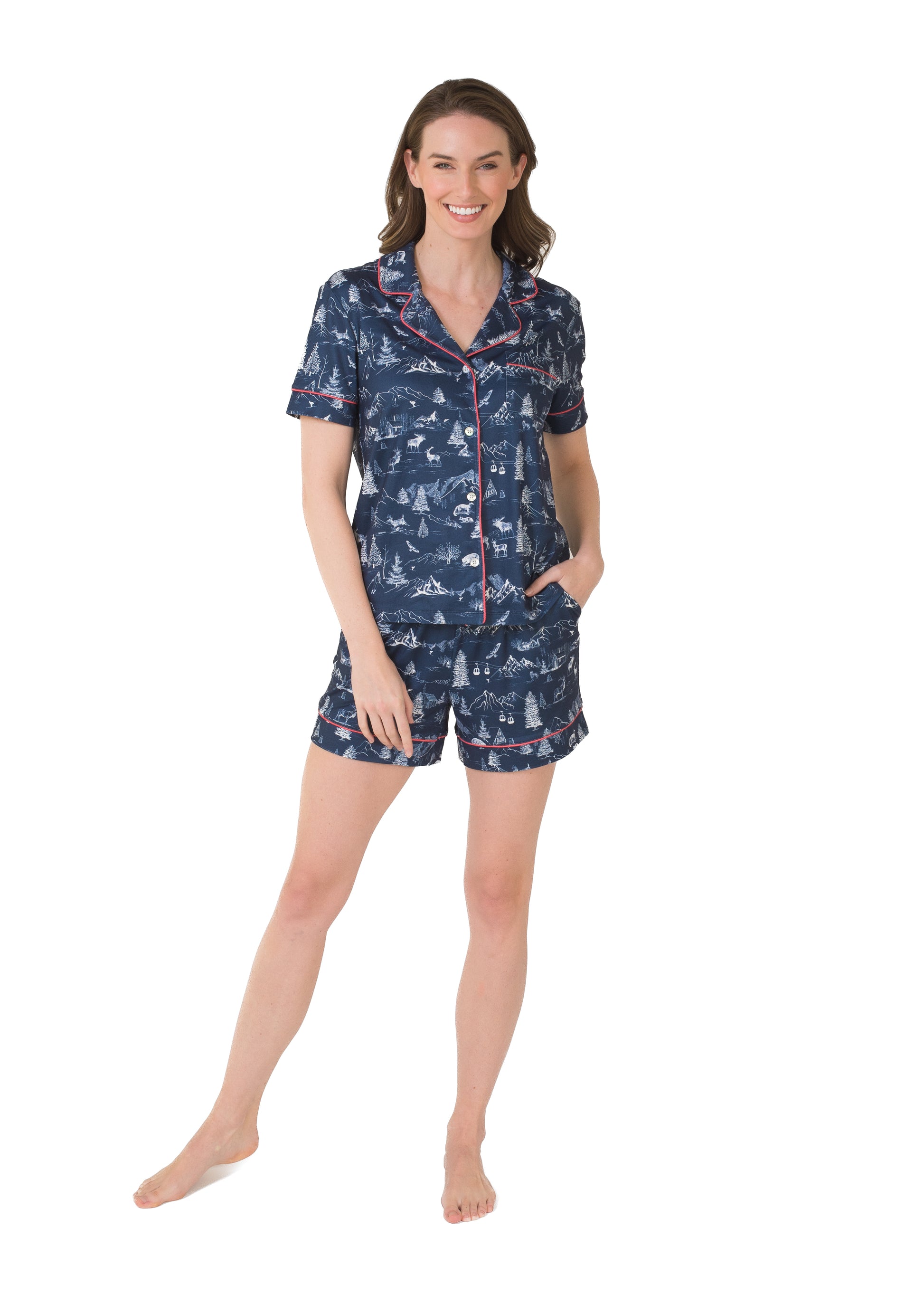 Short Sleeve Notch Collar Top & Short Pajama Gift Set
