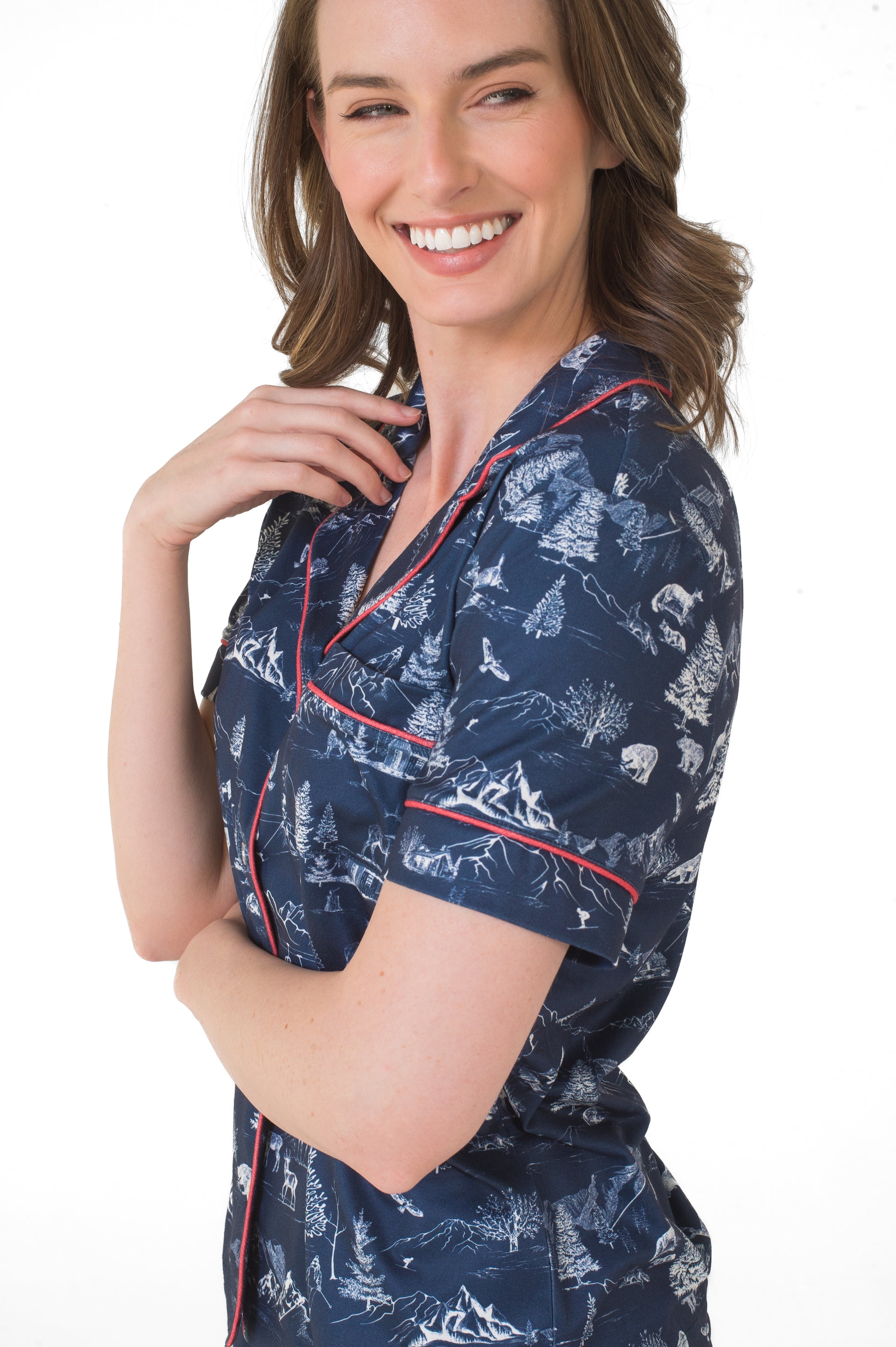 Short Sleeve Notch Collar Top & Short Pajama Gift Set