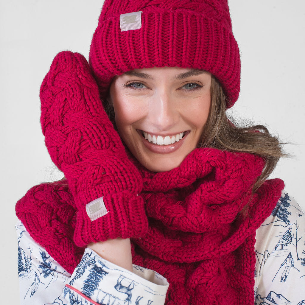 Embrace The Cold In Style: Stay Cozy With Coffee Shoppe'S Textured Cable Collection In Deep Red!"