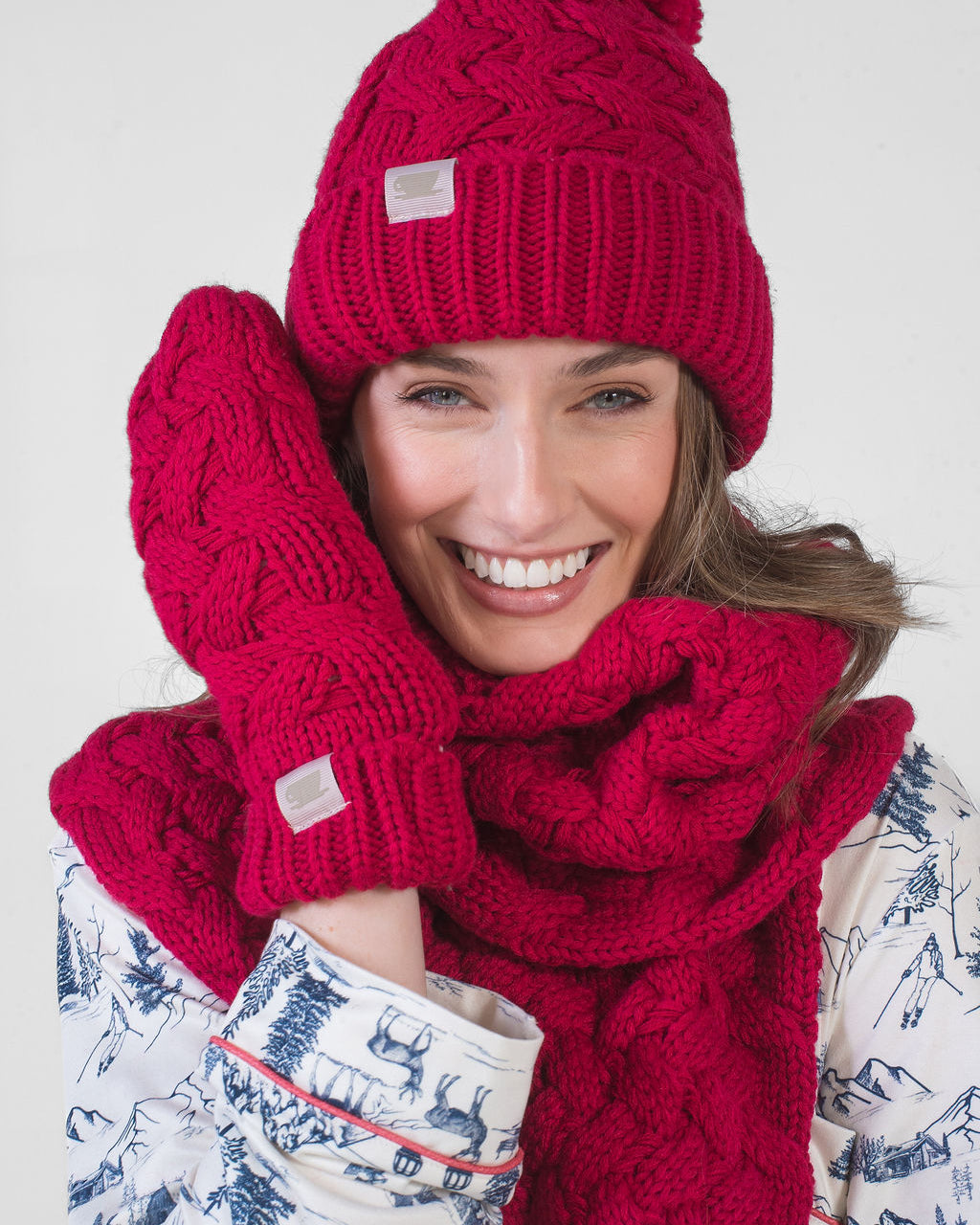 Embrace The Cold In Style: Stay Cozy With Coffee Shoppe'S Textured Cable Collection In Deep Red!"