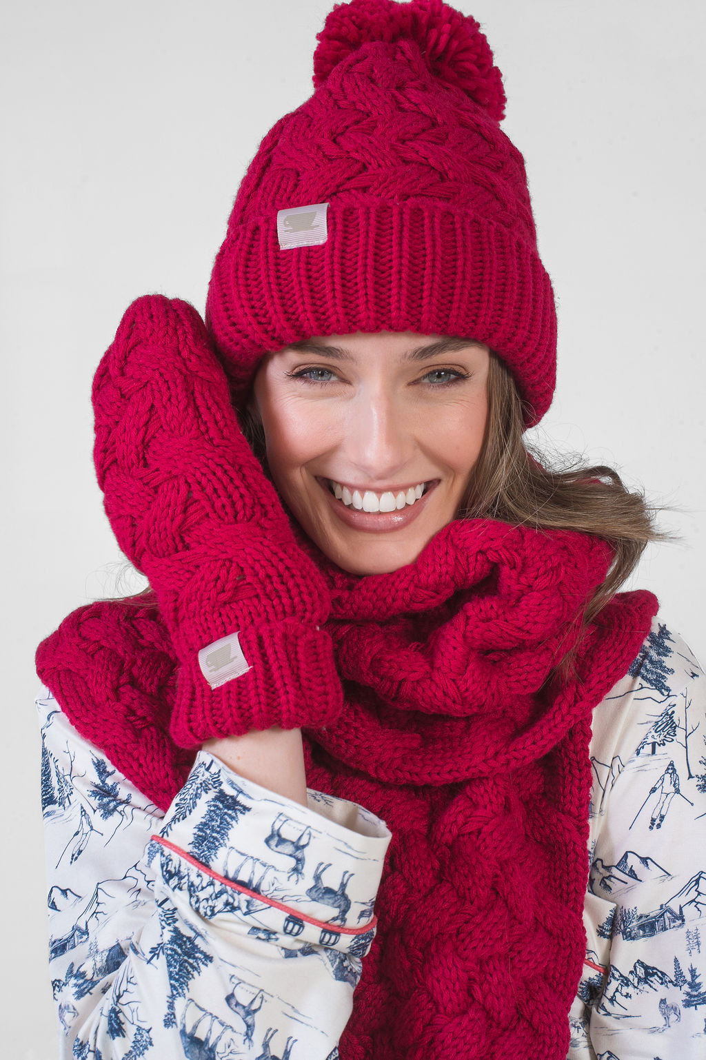 Embrace The Cold In Style: Stay Cozy With Coffee Shoppe'S Textured Cable Collection In Deep Red!"