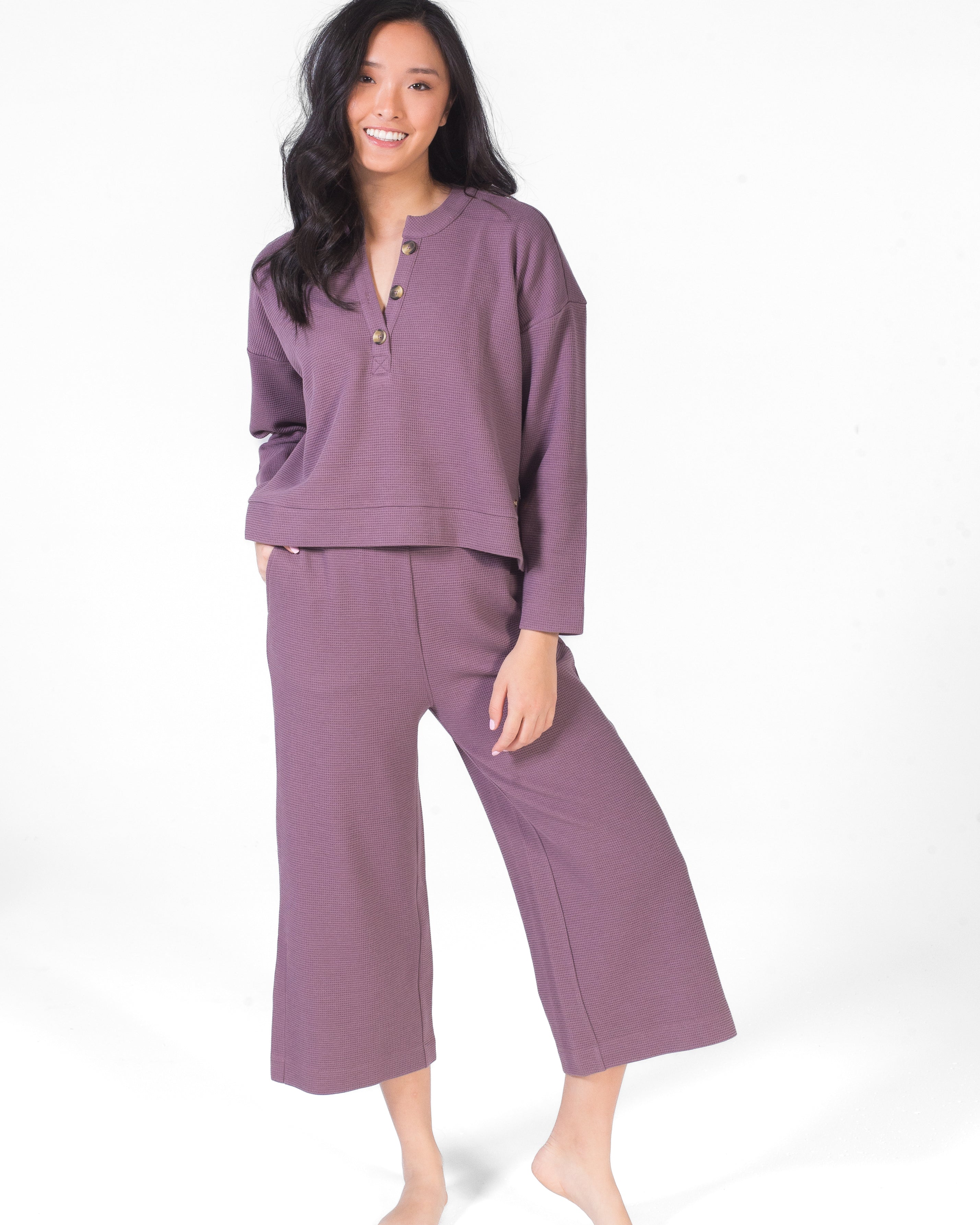 Waffle Henley And Capri Set