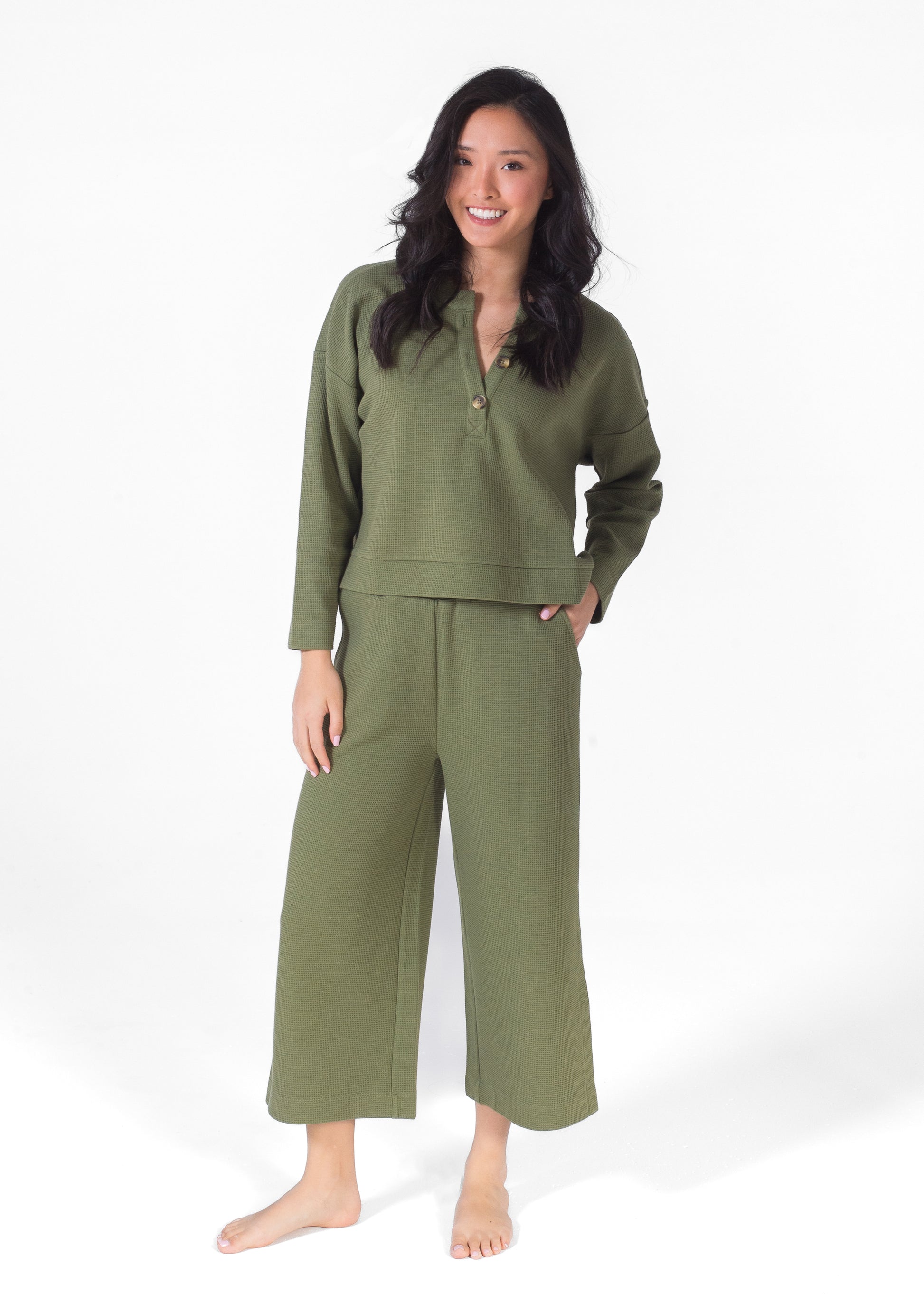 Waffle Henley And Capri Set