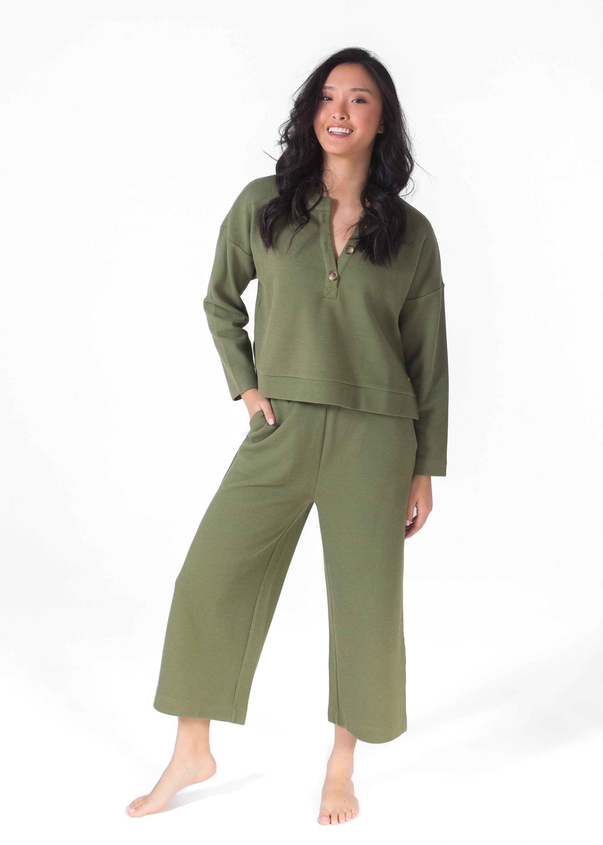 Waffle Henley And Capri Set