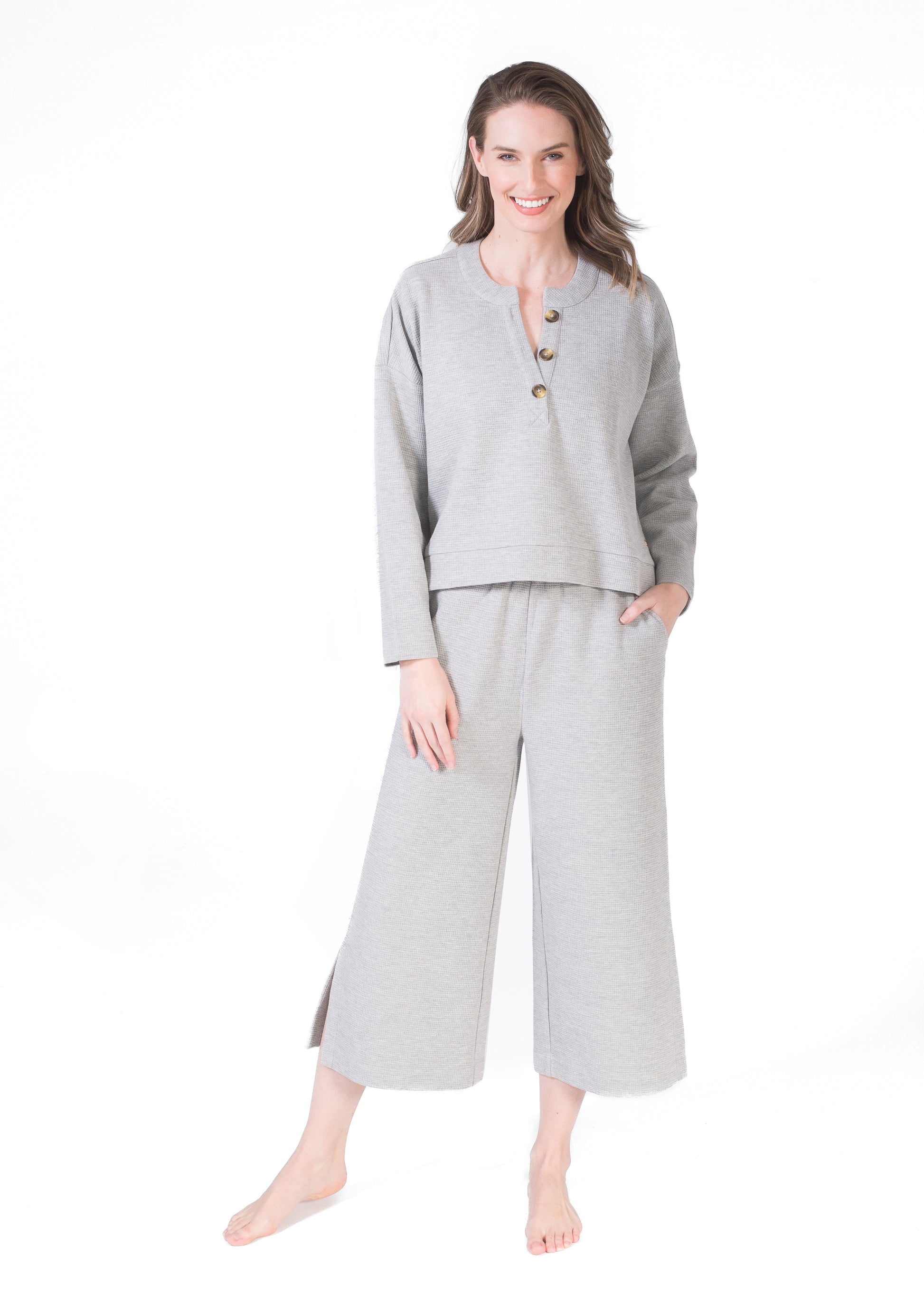 Waffle Henley And Capri Set