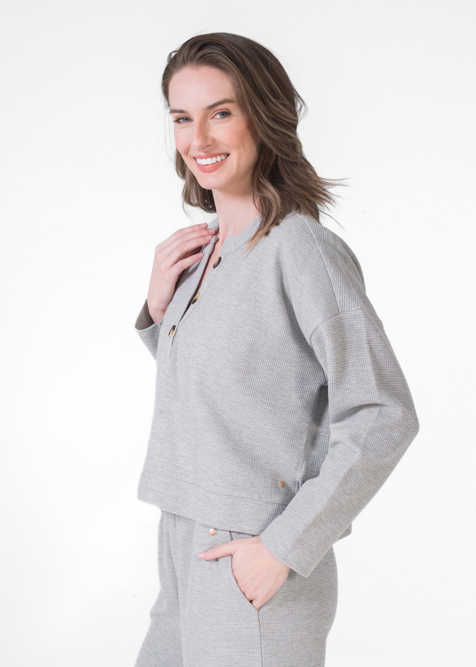 Waffle Henley And Capri Set