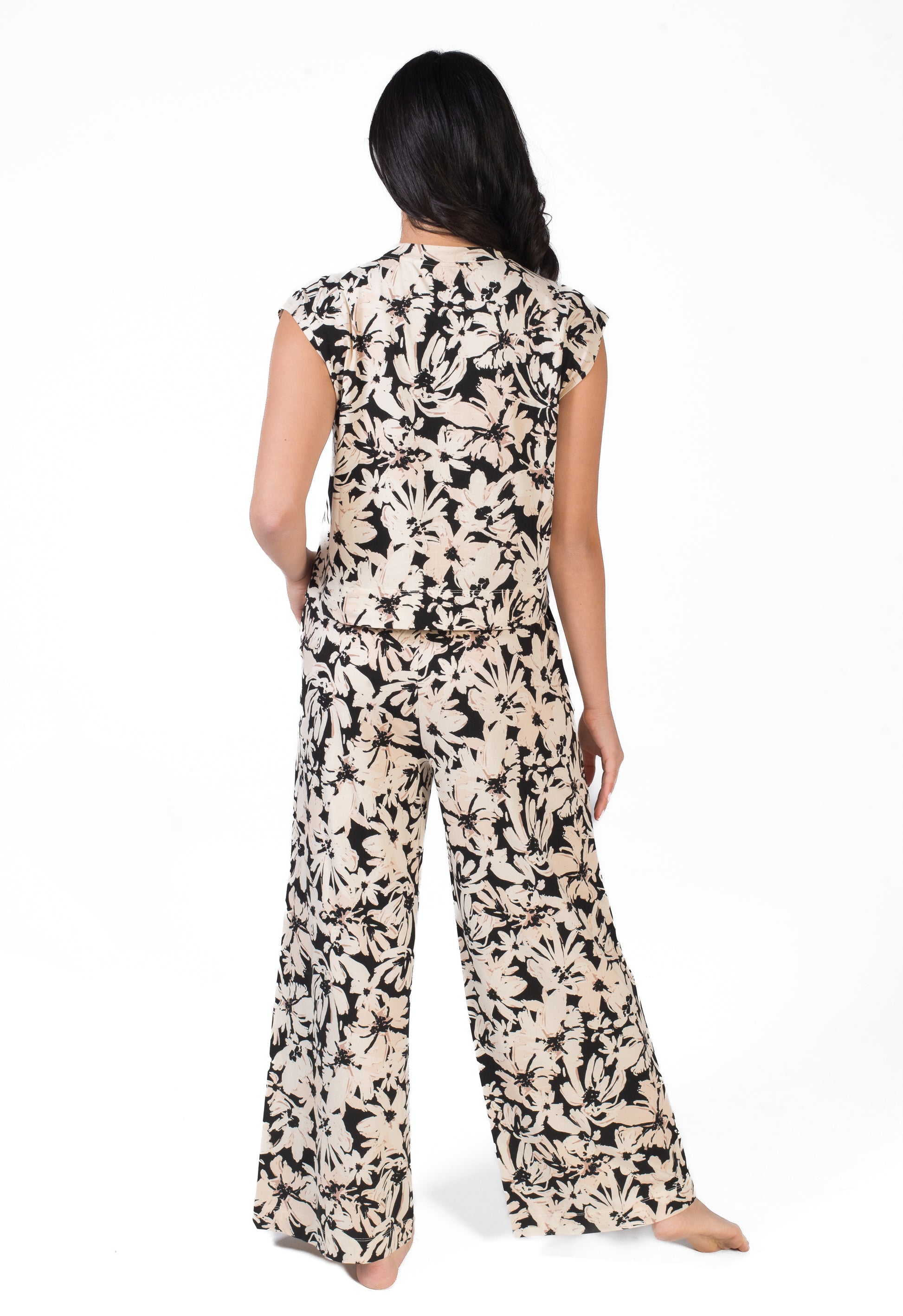 Marble Mock Neck Top With High Waist Pant Set