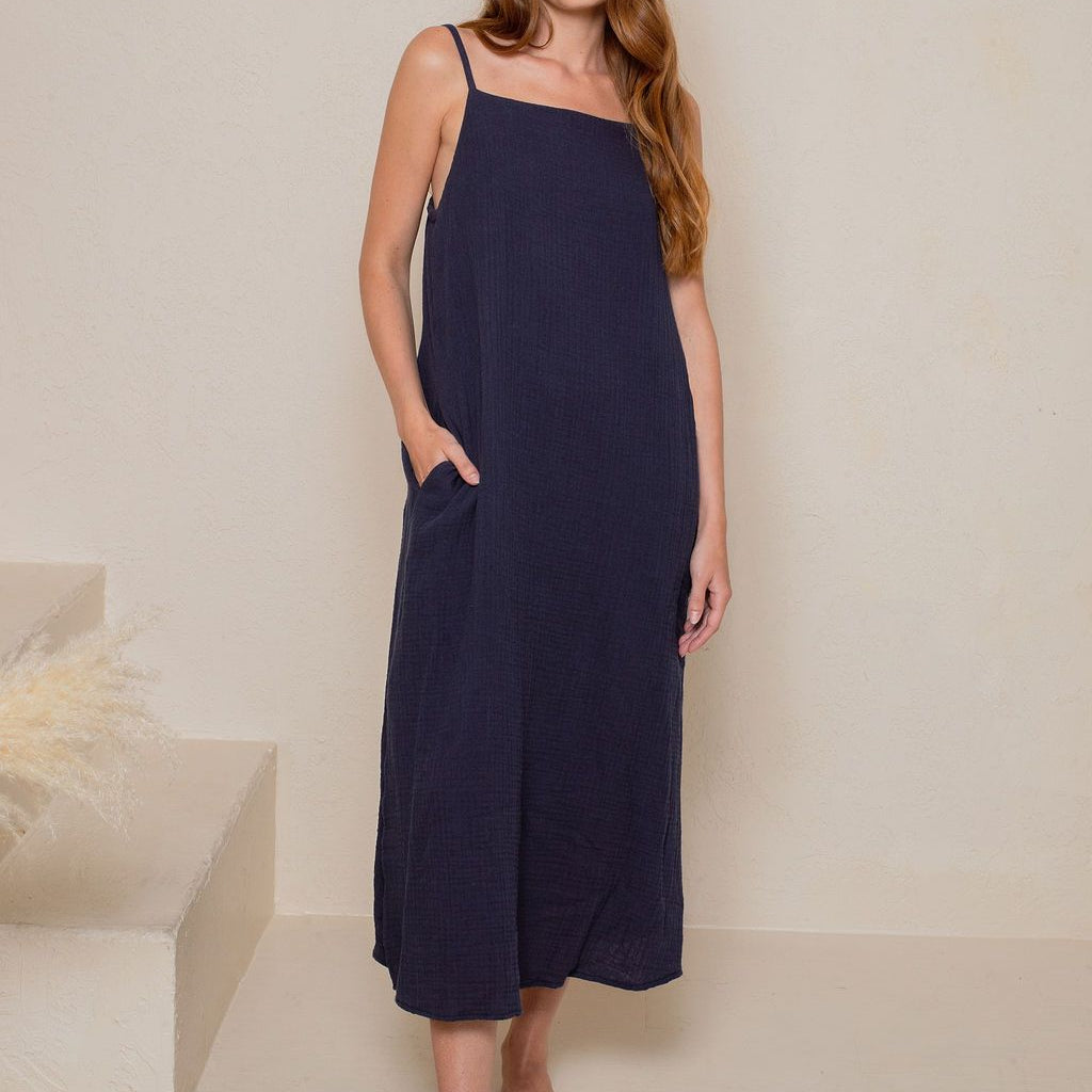 CRINKLED COTTON GAUZE MAXI DRESS - LATTELOVE Co.