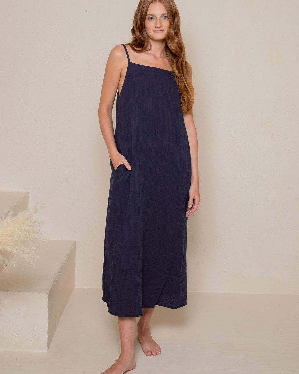 CRINKLED COTTON GAUZE MAXI DRESS - LATTELOVE Co.