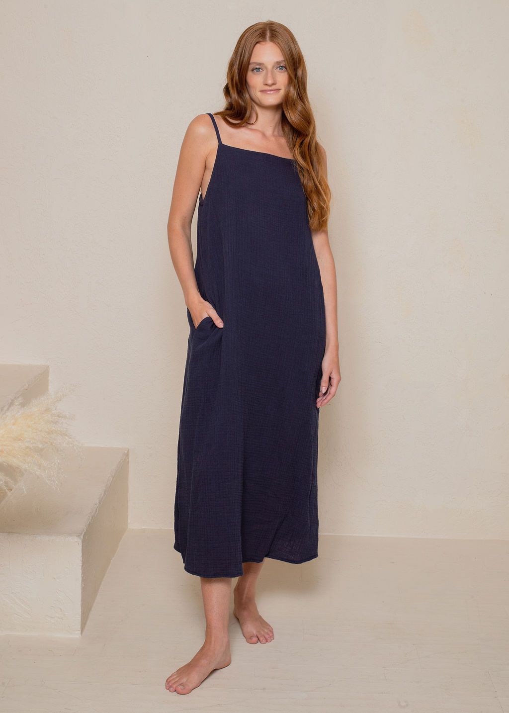 CRINKLED COTTON GAUZE MAXI DRESS - LATTELOVE Co.