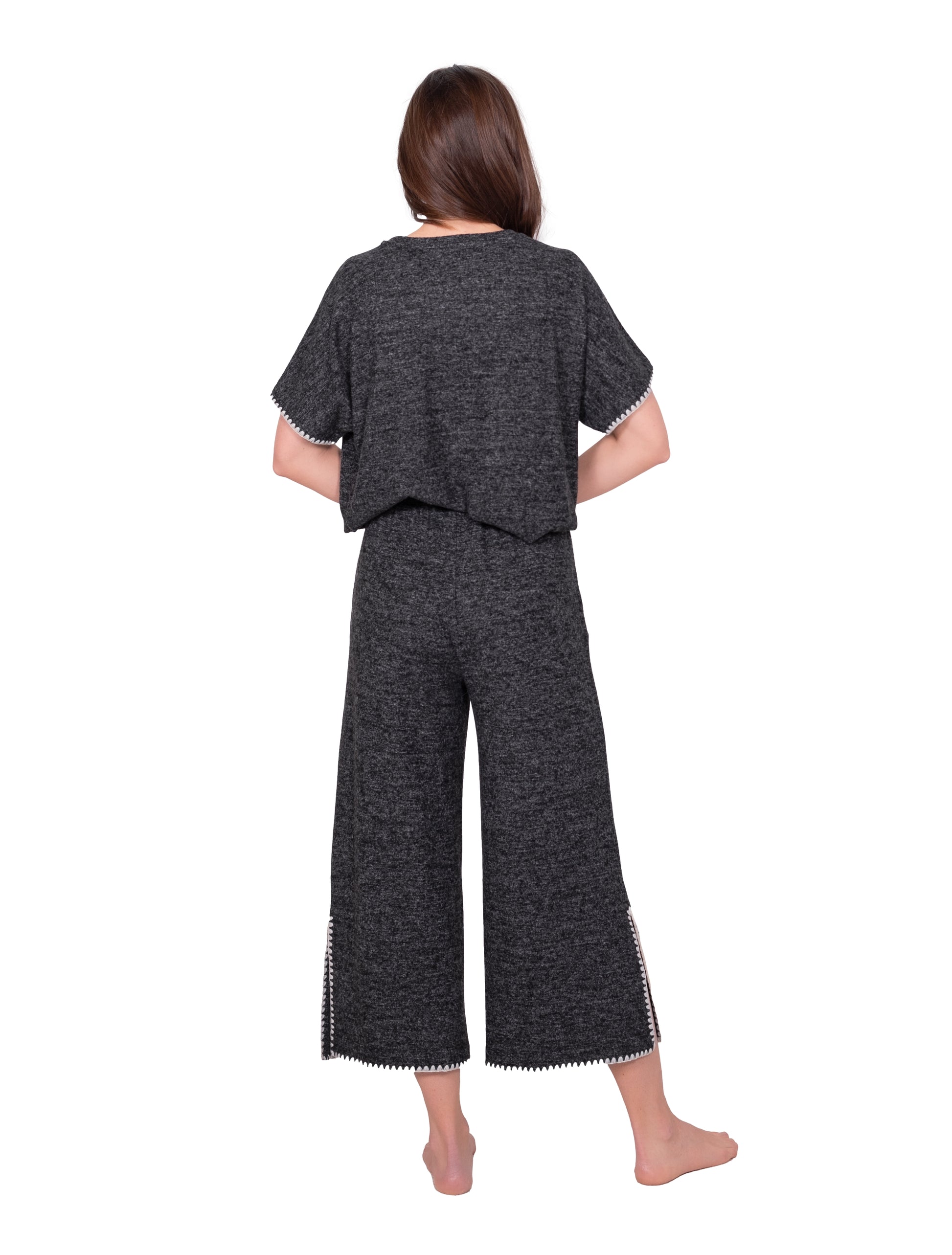 Relaxed Blanket Stitch Wide Leg Cropped Pants