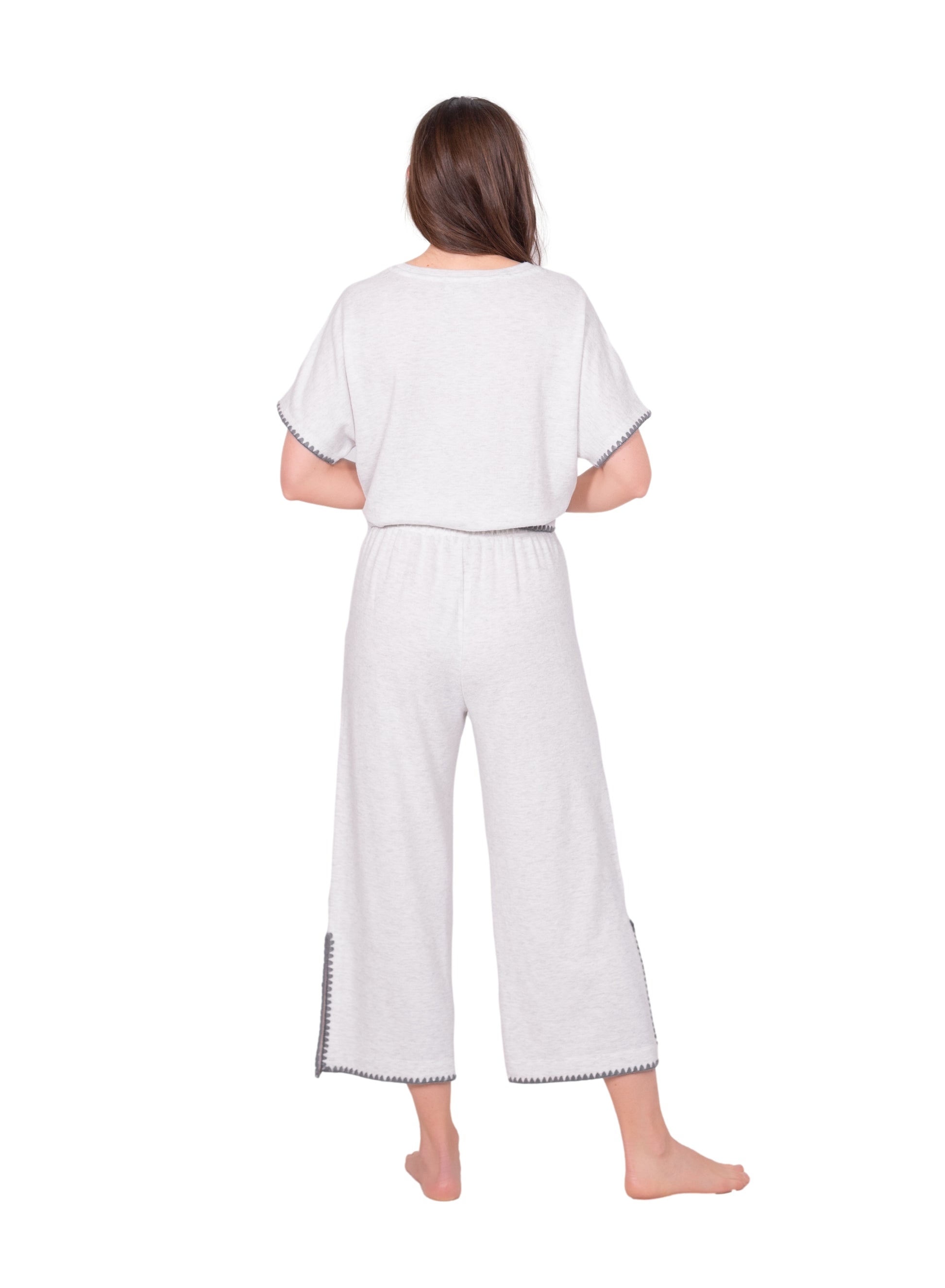 Relaxed Blanket Stitch Wide Leg Cropped Pants