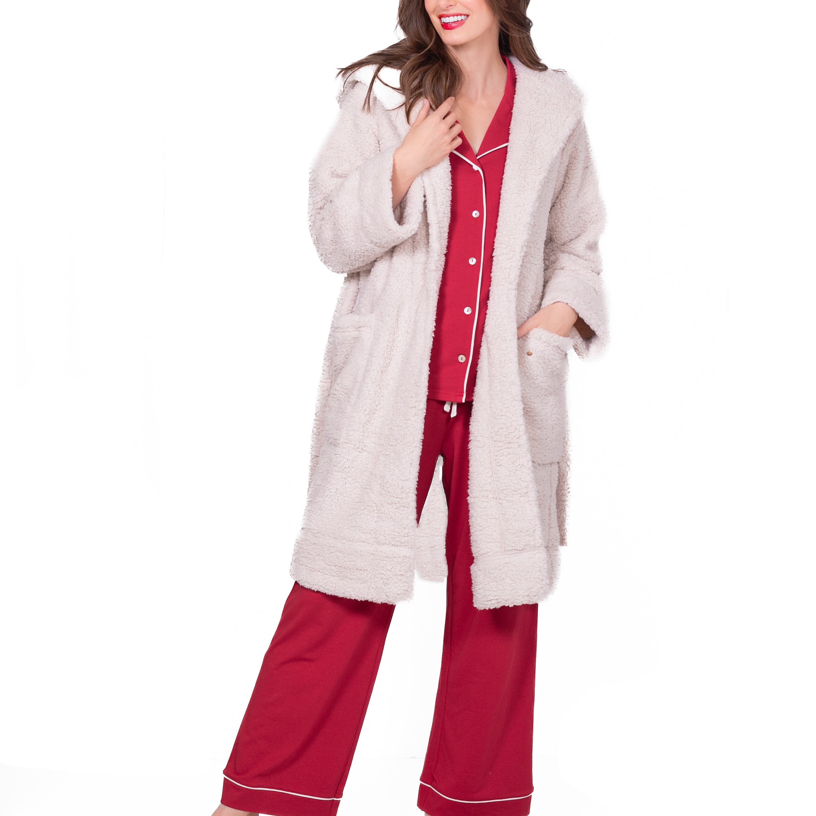 Mid-Length Sherpa Robe With Hood