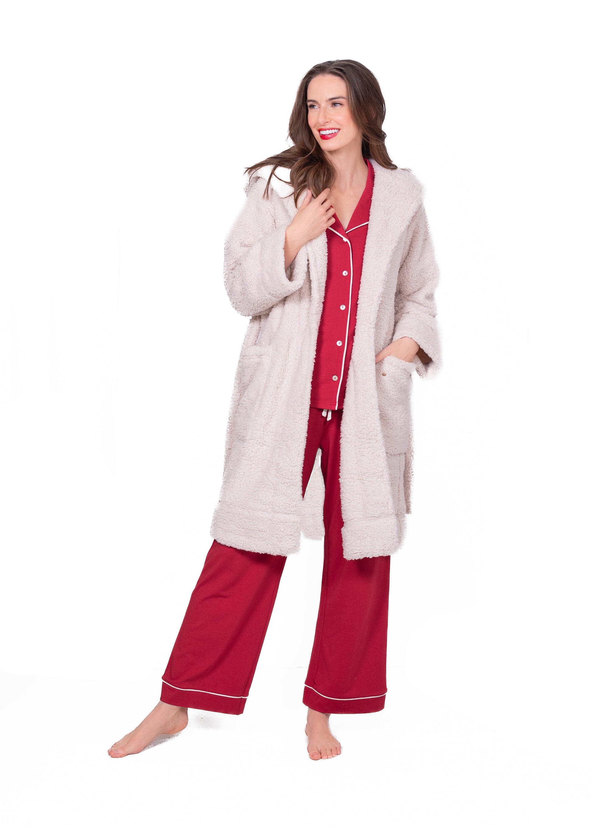 Mid-Length Sherpa Robe With Hood