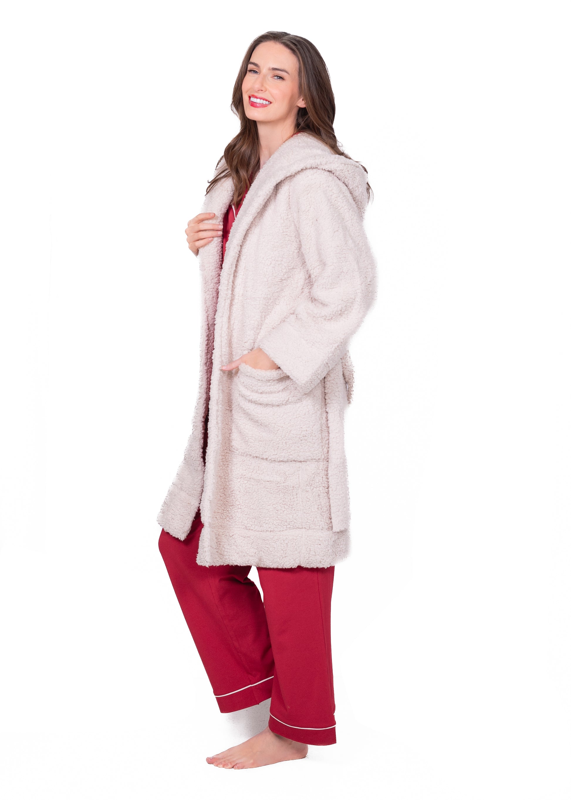Mid-Length Sherpa Robe With Hood