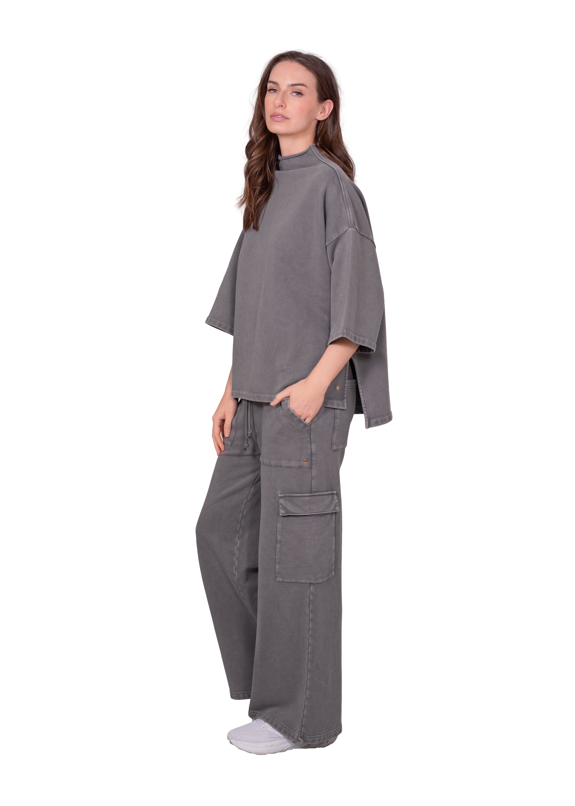 French Terry Wide Leg Cargo Pants