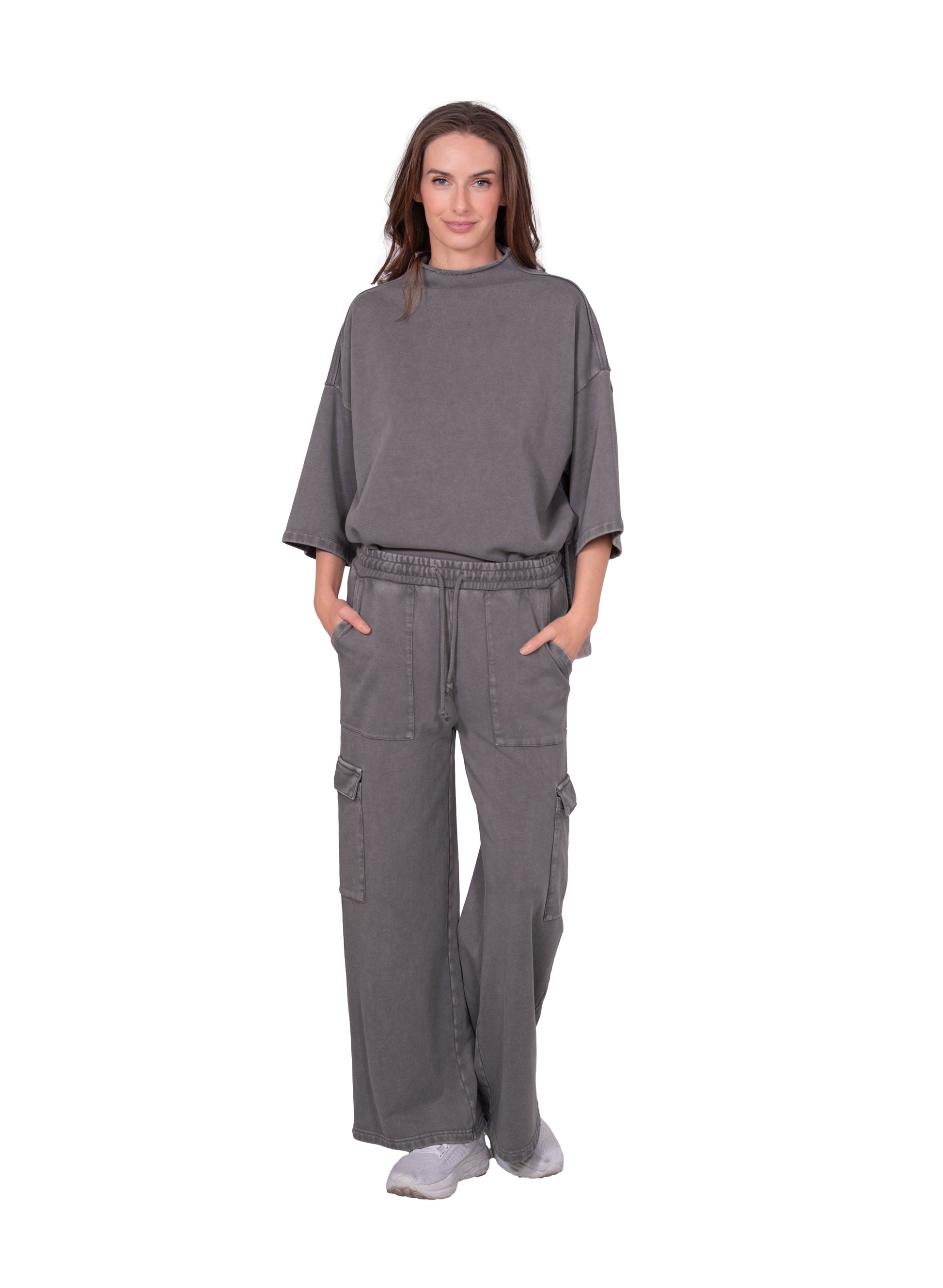 French Terry Wide Leg Cargo Pants